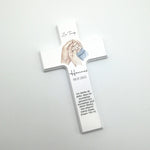 Taufkreuz / Kinderkreuz personalisiert "Hände blau" Wandkreuz aus Holz