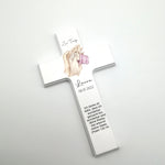 Taufkreuz / Kinderkreuz personalisiert "Hände rosa" Wandkreuz aus Holz