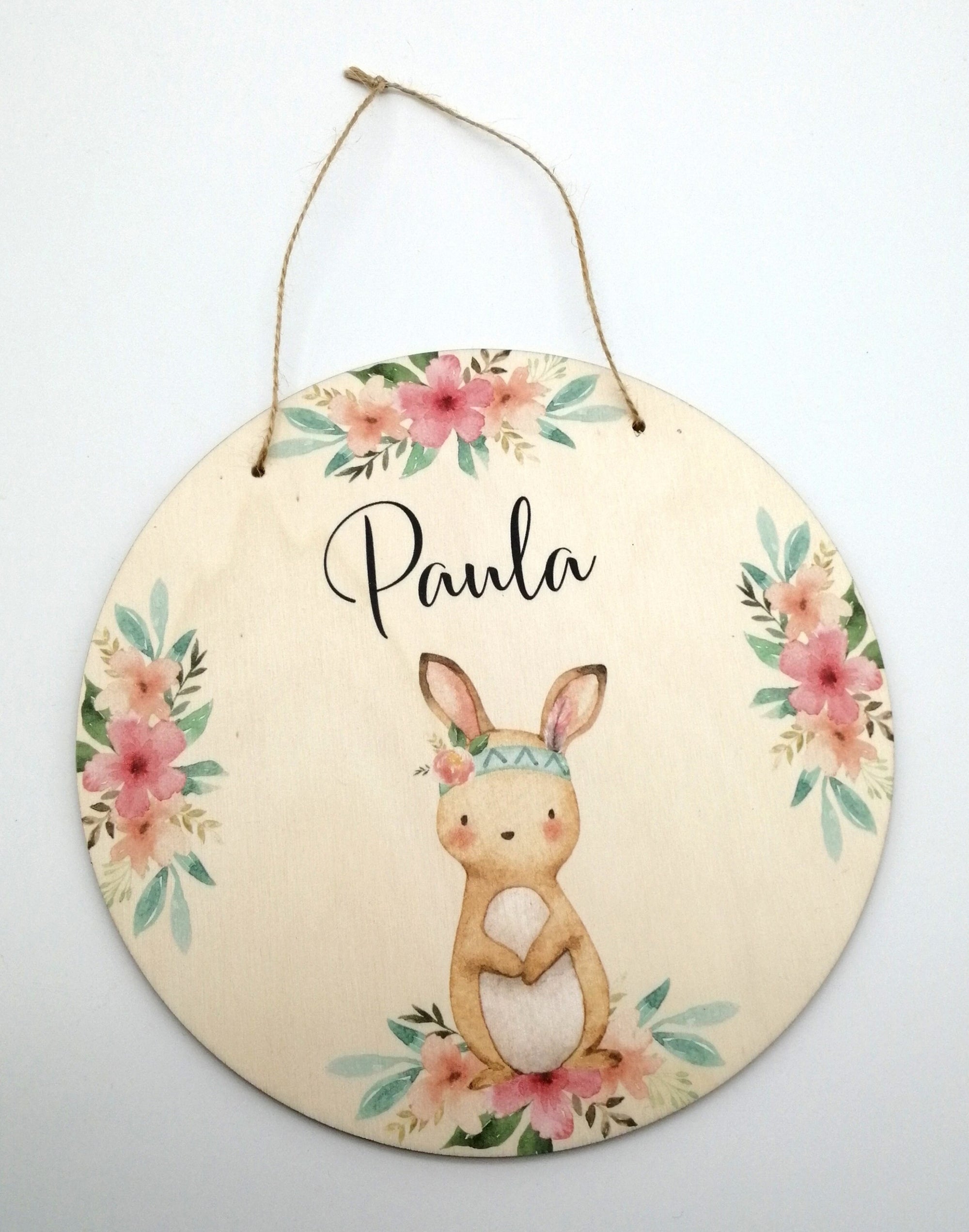 Türschild Kinderzimmer "Boho Hase" personalisiert mit Namen aus Holz/ Kinderzimmer/ Spielzimmer/