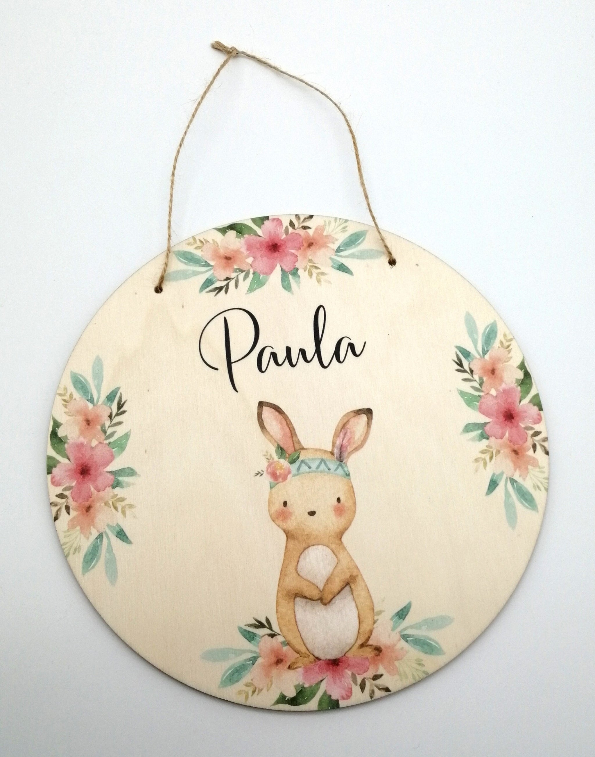 Türschild Kinderzimmer "Boho Hase" personalisiert mit Namen aus Holz/ Kinderzimmer/ Spielzimmer/