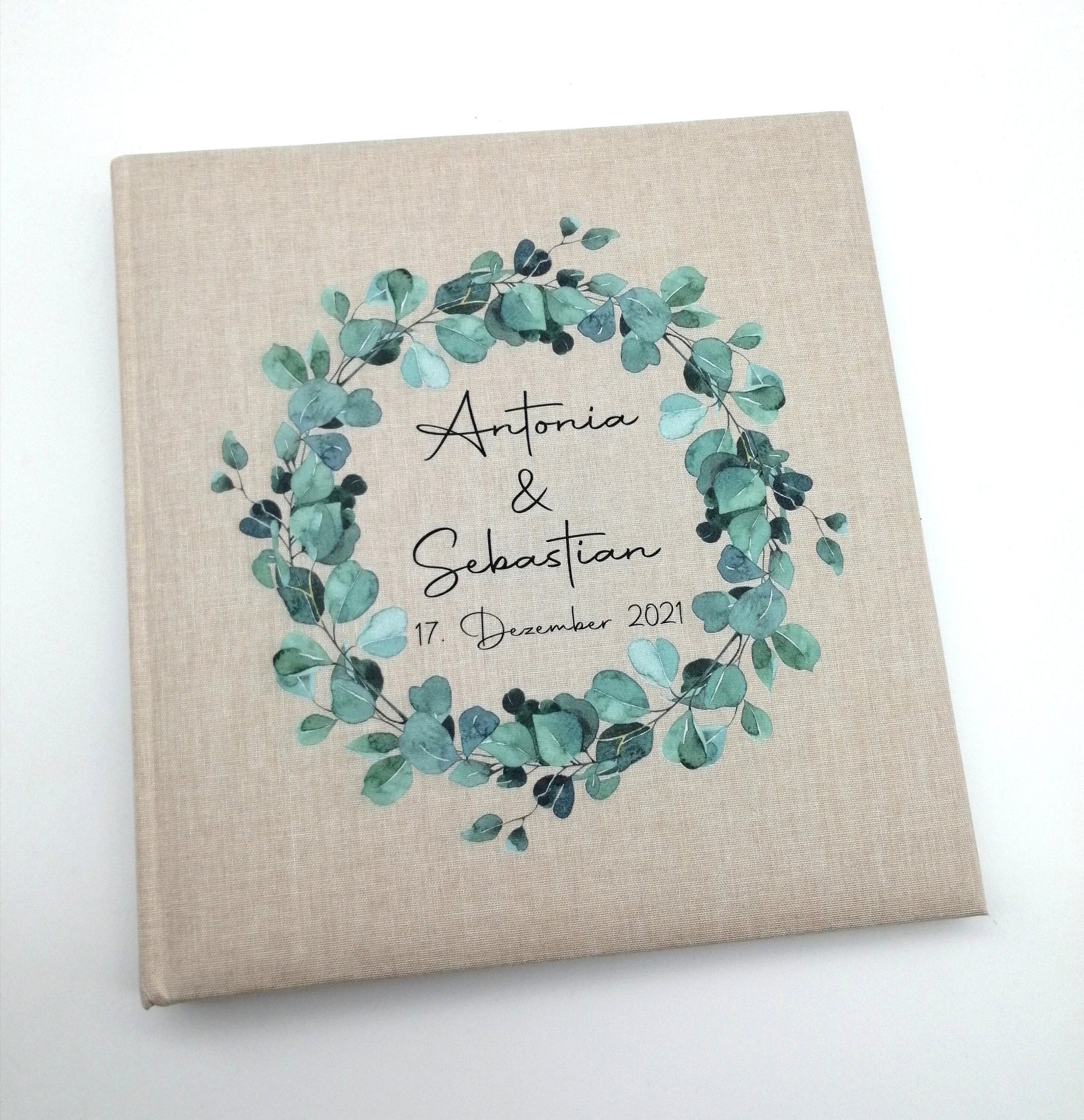 Fotoalbum personalisiert Hochzeit "Eukalyptus" Leinen, Erinnerungsalbum