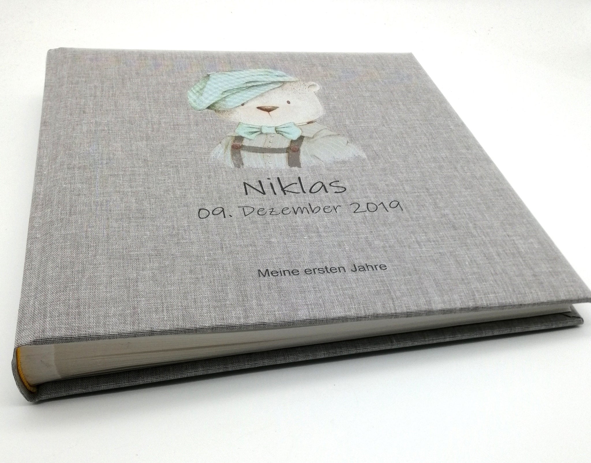 Fotoalbum personalisiert Baby, Kind "Mini Bär" Leinen, Erinnerungsalbum