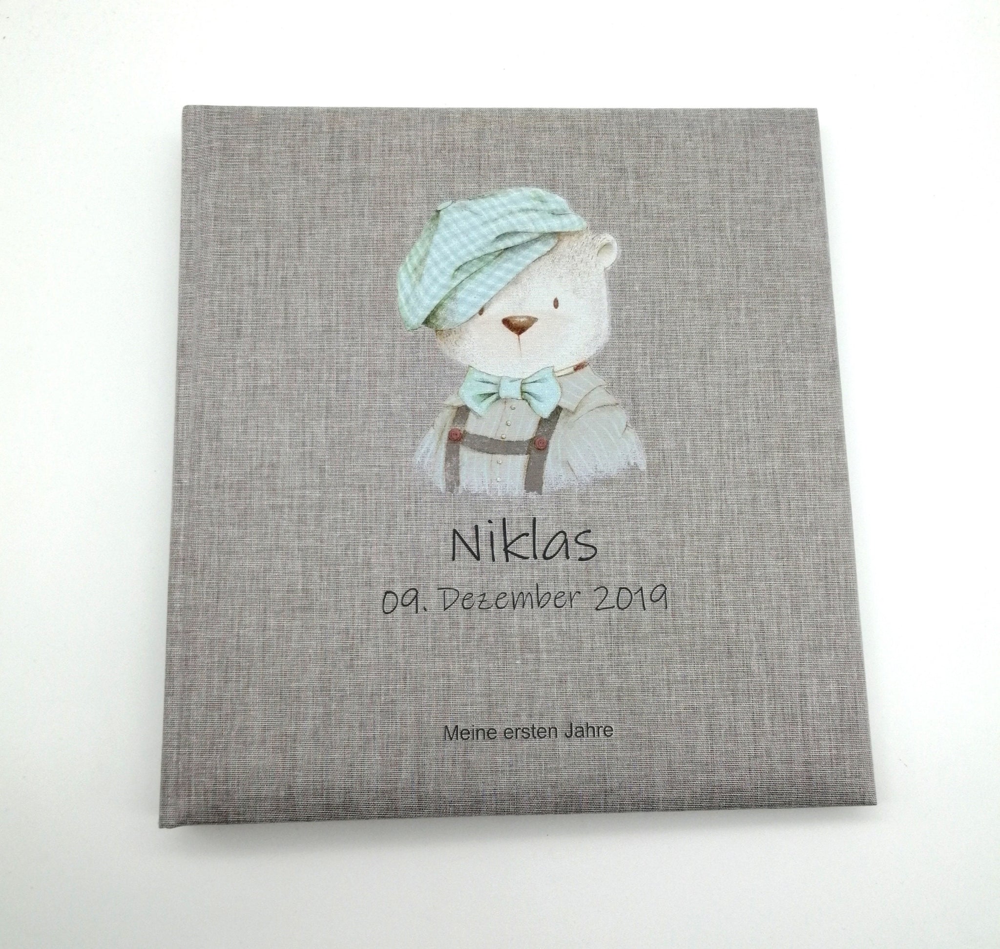 Fotoalbum personalisiert Baby, Kind "Mini Bär" Leinen, Erinnerungsalbum