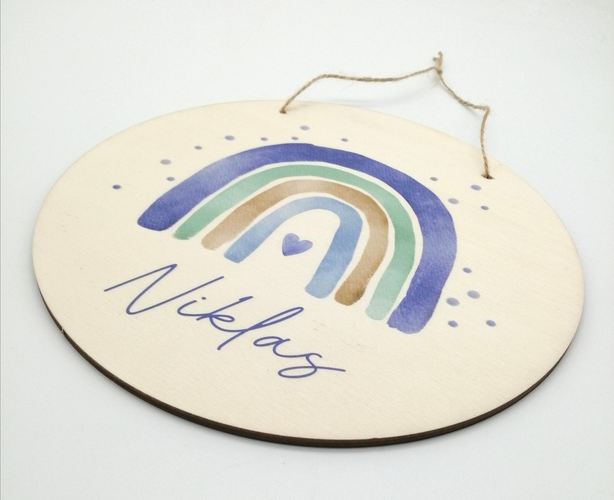 Türschild Kinderzimmer "Regenbogen watercolor blau" personalisiert mit Namen aus Holz/ Kinderzimmer/ Spielzimmer/