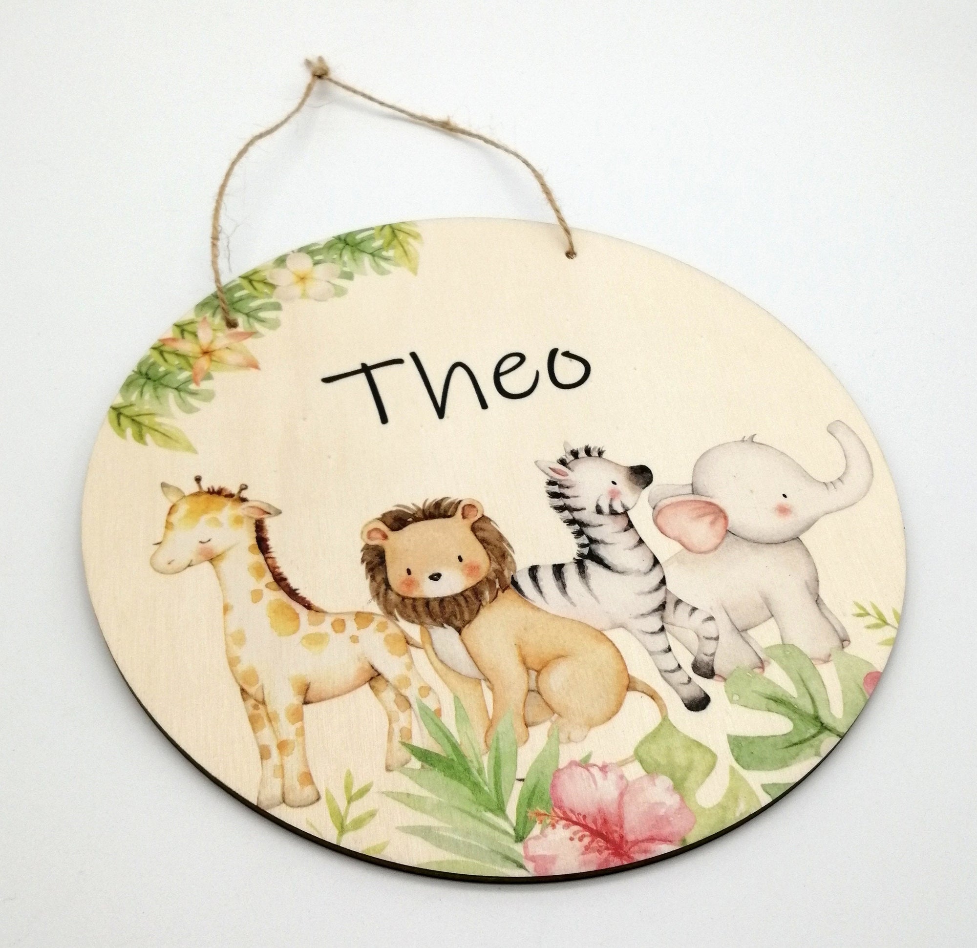 Türschild Kinderzimmer "Dschungeltiere" personalisiert mit Namen aus Holz/ Kinderzimmer/ Spielzimmer/