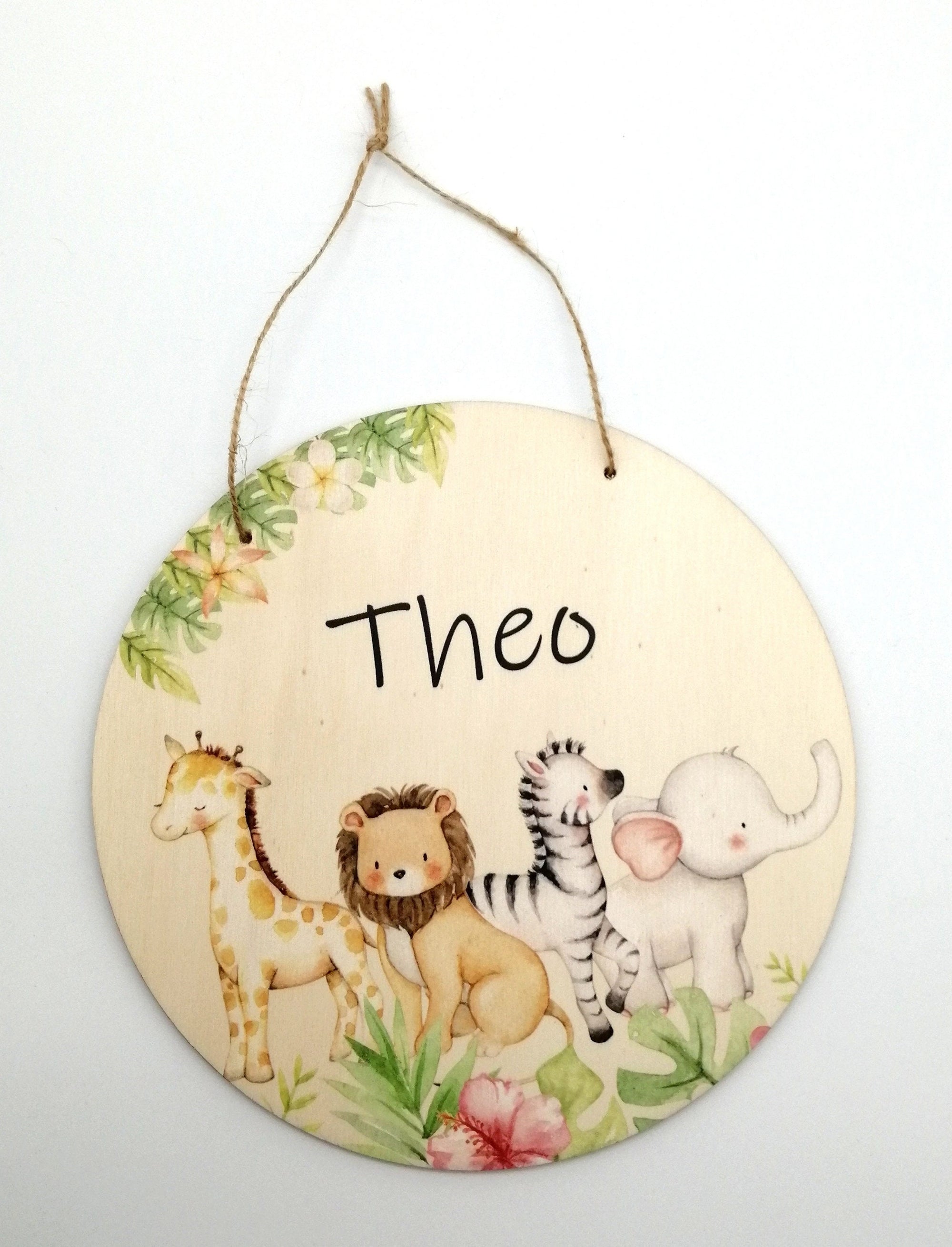Türschild Kinderzimmer "Dschungeltiere" personalisiert mit Namen aus Holz/ Kinderzimmer/ Spielzimmer/