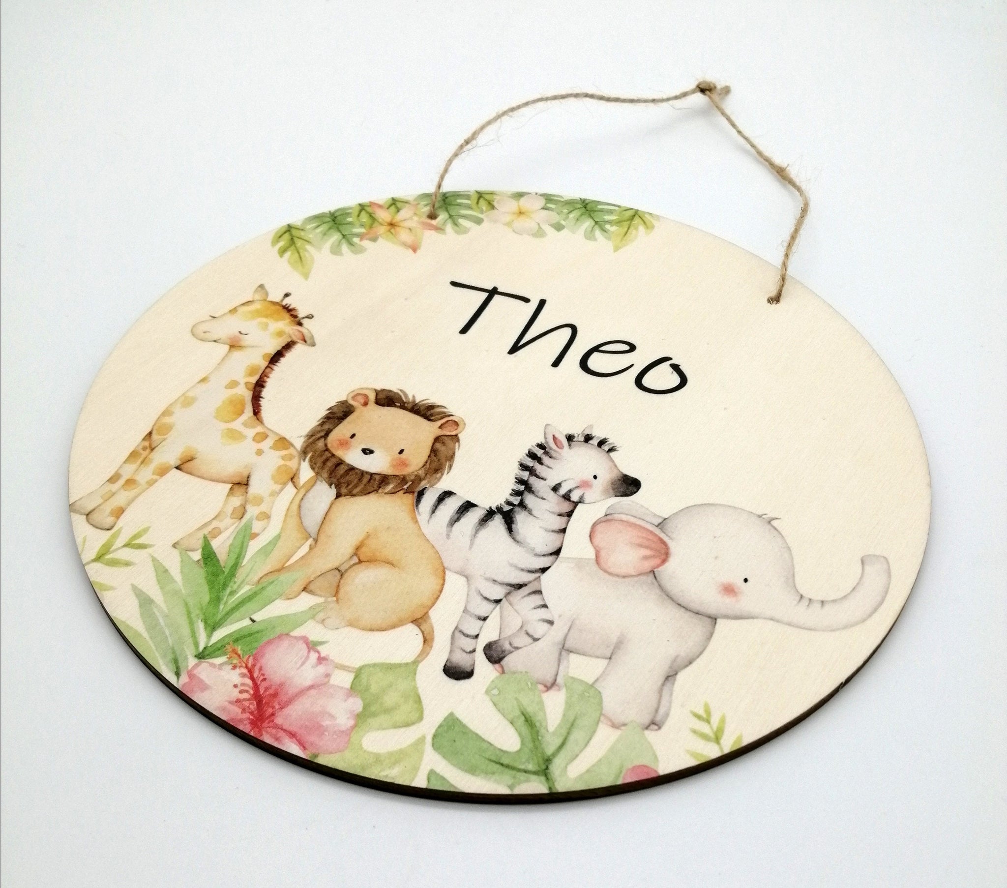 Türschild Kinderzimmer "Dschungeltiere" personalisiert mit Namen aus Holz/ Kinderzimmer/ Spielzimmer/
