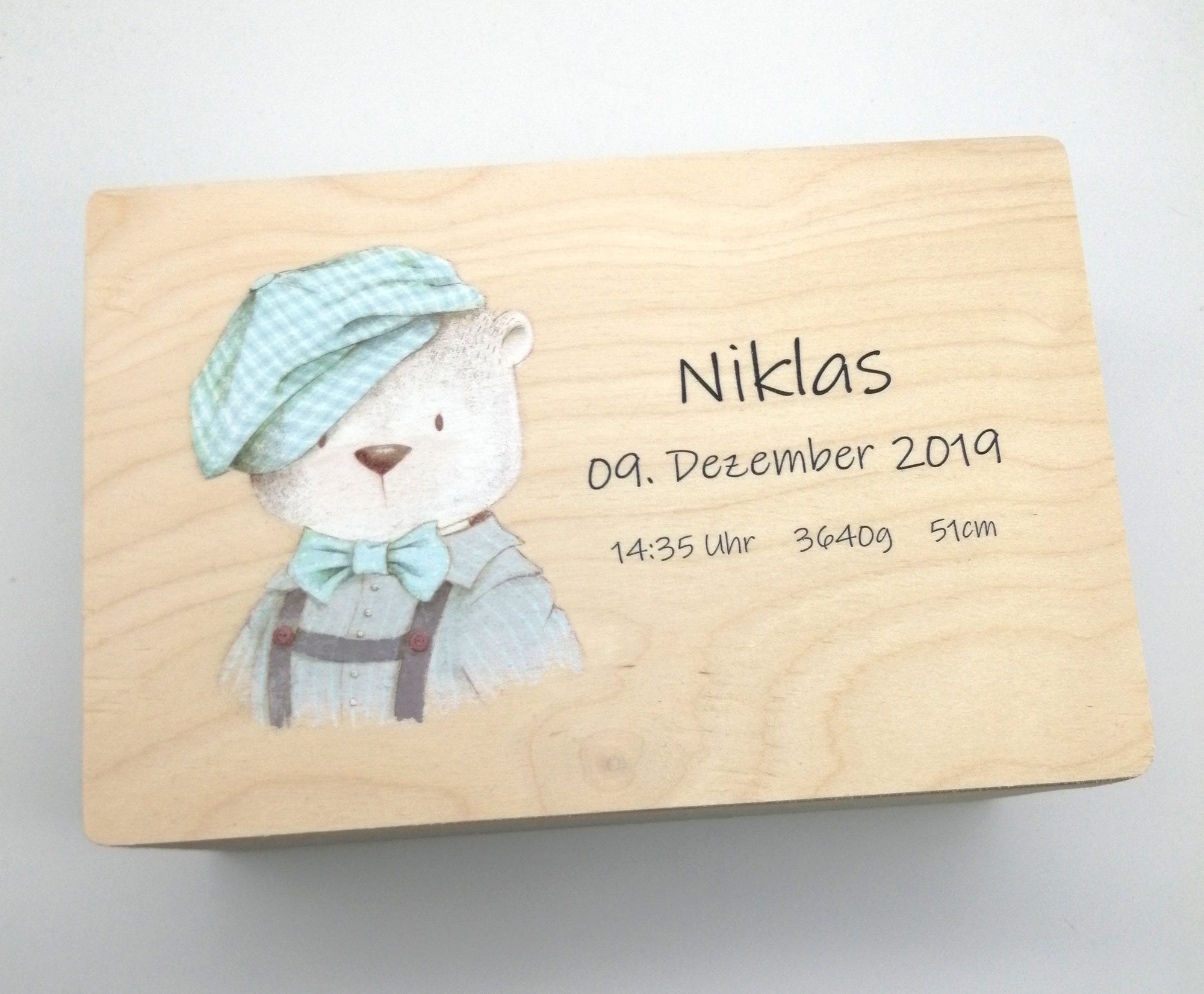 Erinnerungskiste Baby mit Namen "Mini Bär" Geburtsdatum Erinnerungsbox für Kinder