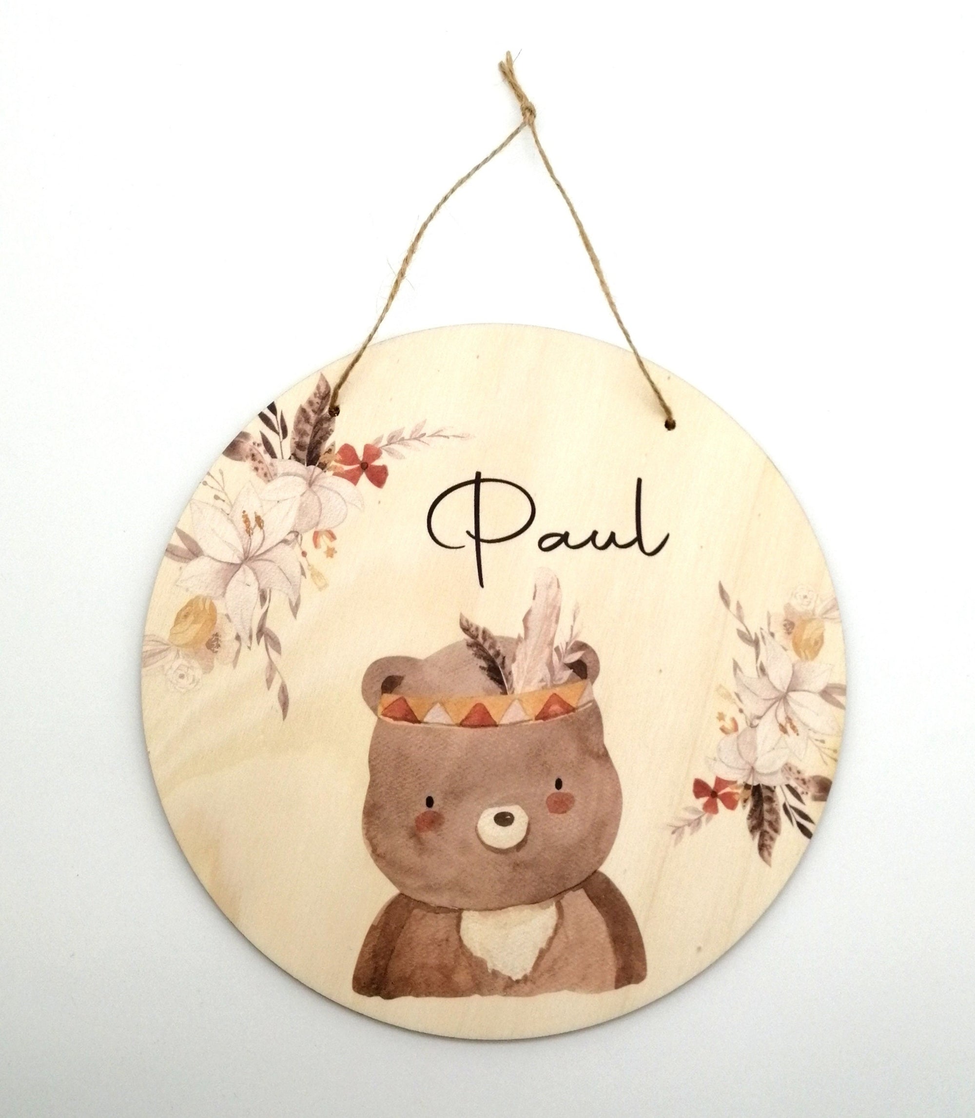 Türschild Kinderzimmer "Boho Bär" personalisiert mit Namen aus Holz/ Kinderzimmer/ Spielzimmer/