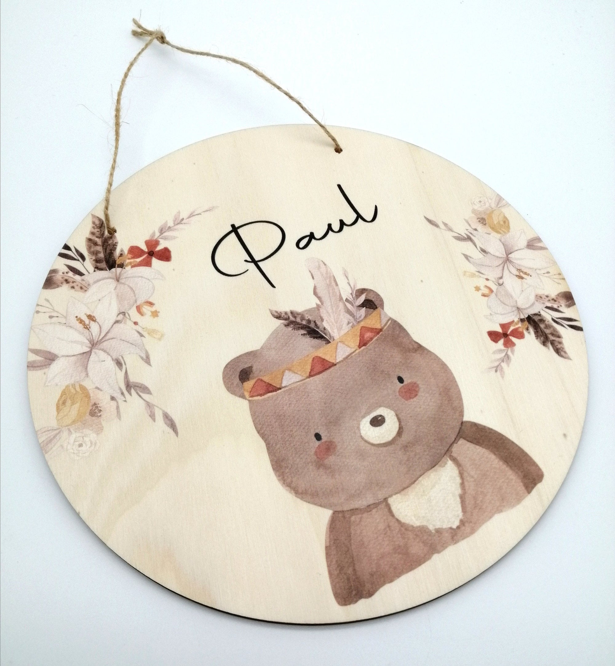 Türschild Kinderzimmer "Boho Bär" personalisiert mit Namen aus Holz/ Kinderzimmer/ Spielzimmer/
