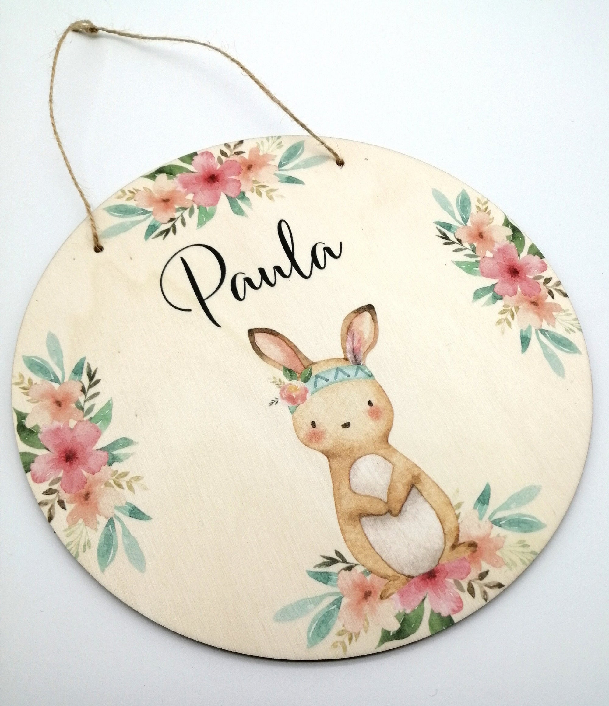 Türschild Kinderzimmer "Boho Hase" personalisiert mit Namen aus Holz/ Kinderzimmer/ Spielzimmer/