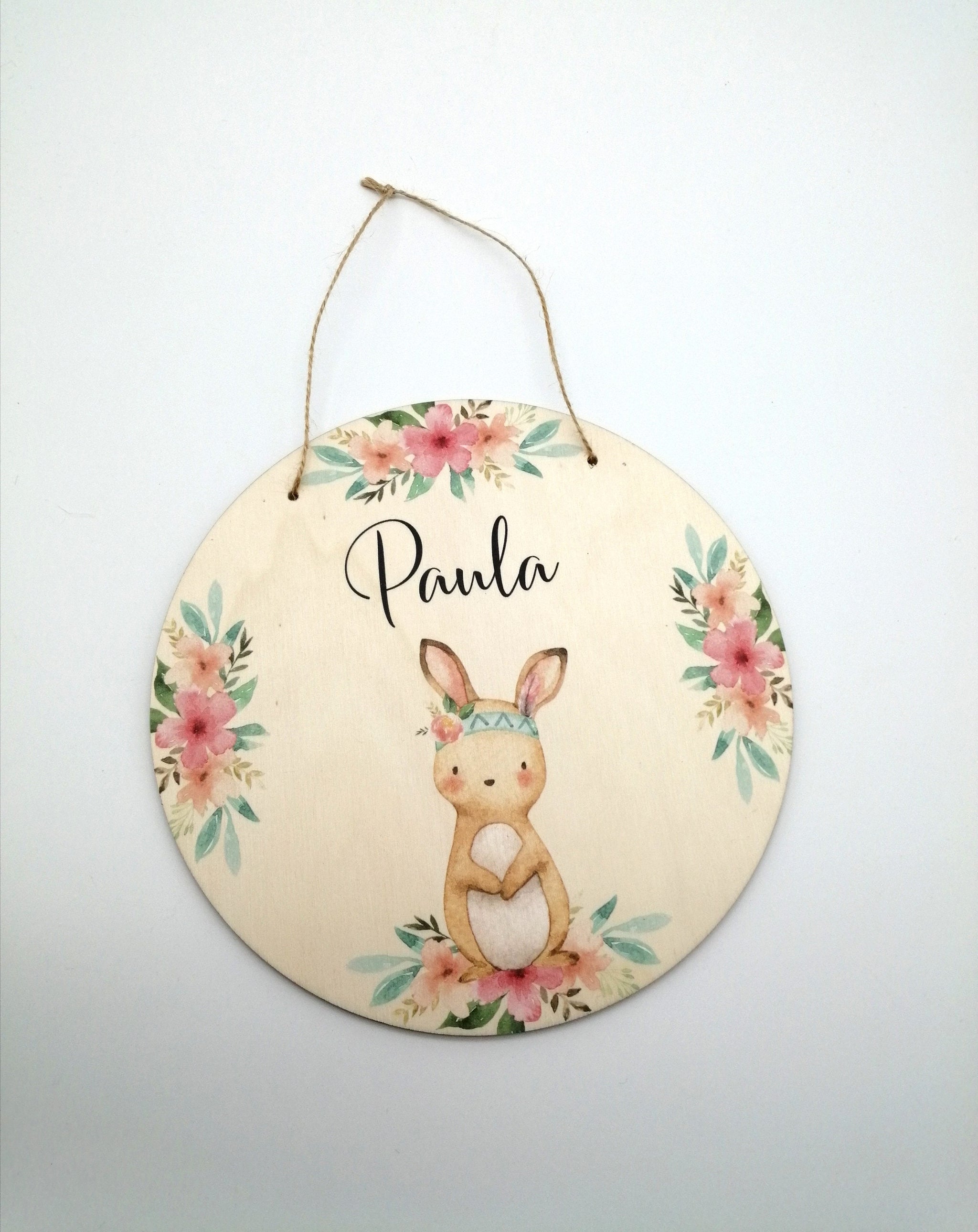 Türschild Kinderzimmer "Boho Hase" personalisiert mit Namen aus Holz/ Kinderzimmer/ Spielzimmer/