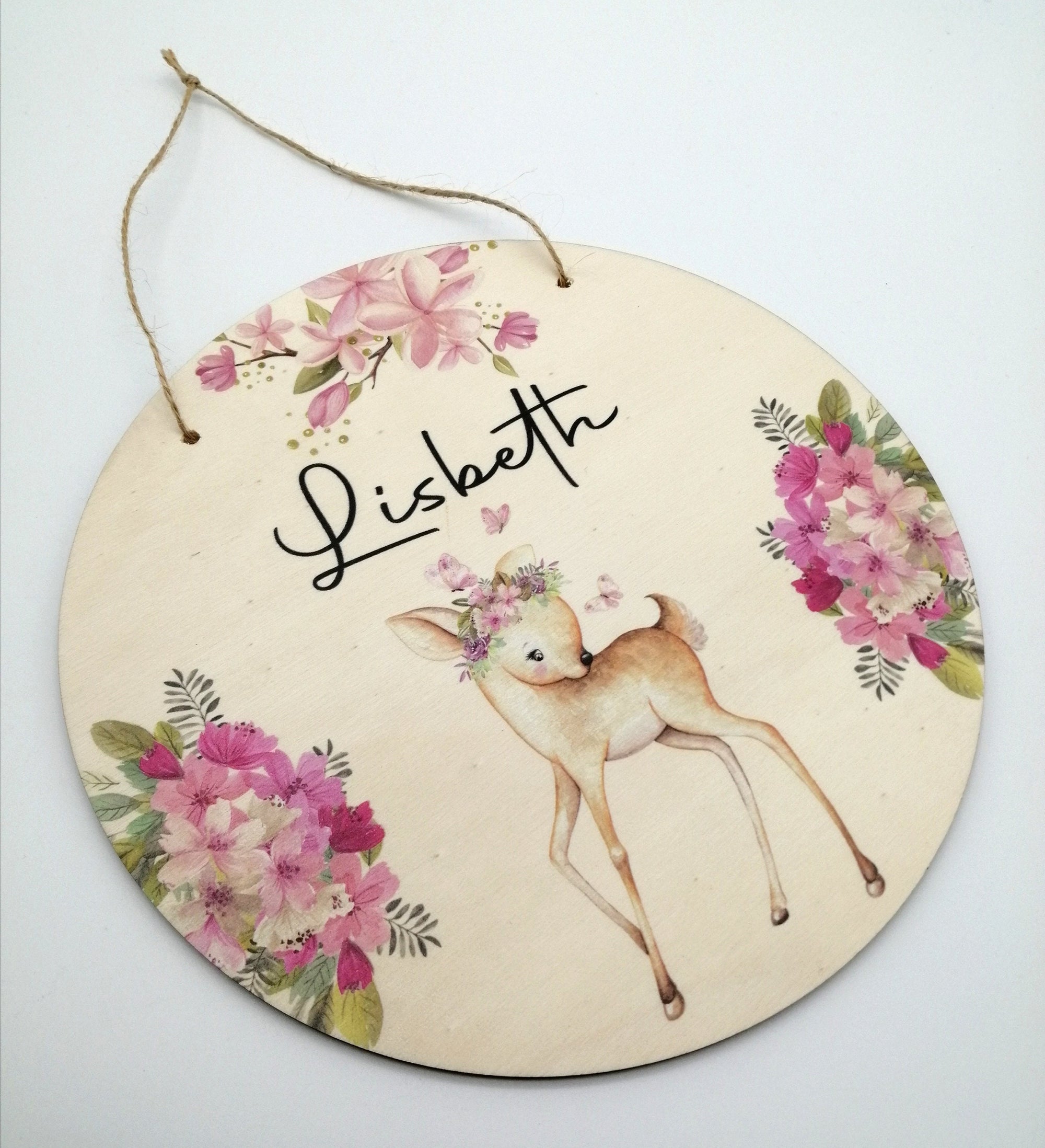 Türschild Kinderzimmer "Reh Schmetterling" personalisiert mit Namen aus Holz/ Kinderzimmer/ Spielzimmer/