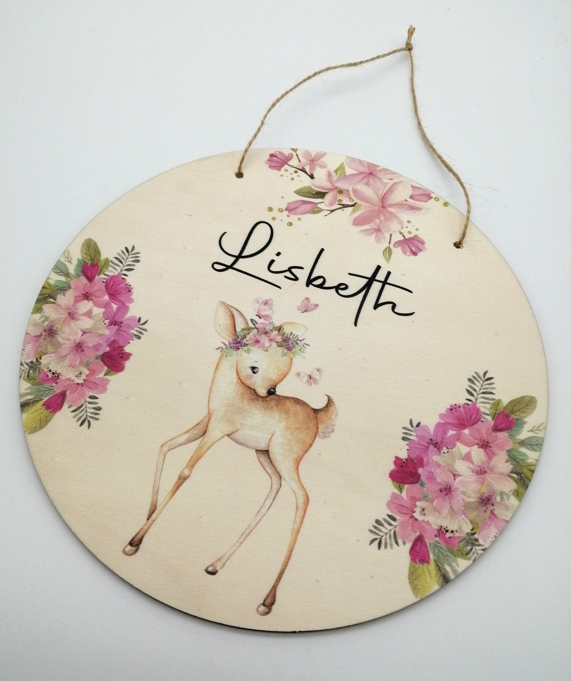 Türschild Kinderzimmer "Reh Schmetterling" personalisiert mit Namen aus Holz/ Kinderzimmer/ Spielzimmer/