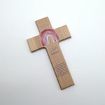 Taufkreuz / Kinderkreuz personalisiert "Regenbogen watercolor rot" Wandkreuz aus Holz