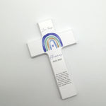 Taufkreuz / Kinderkreuz personalisiert "Regenbogen watercolor blau" Wandkreuz aus Holz