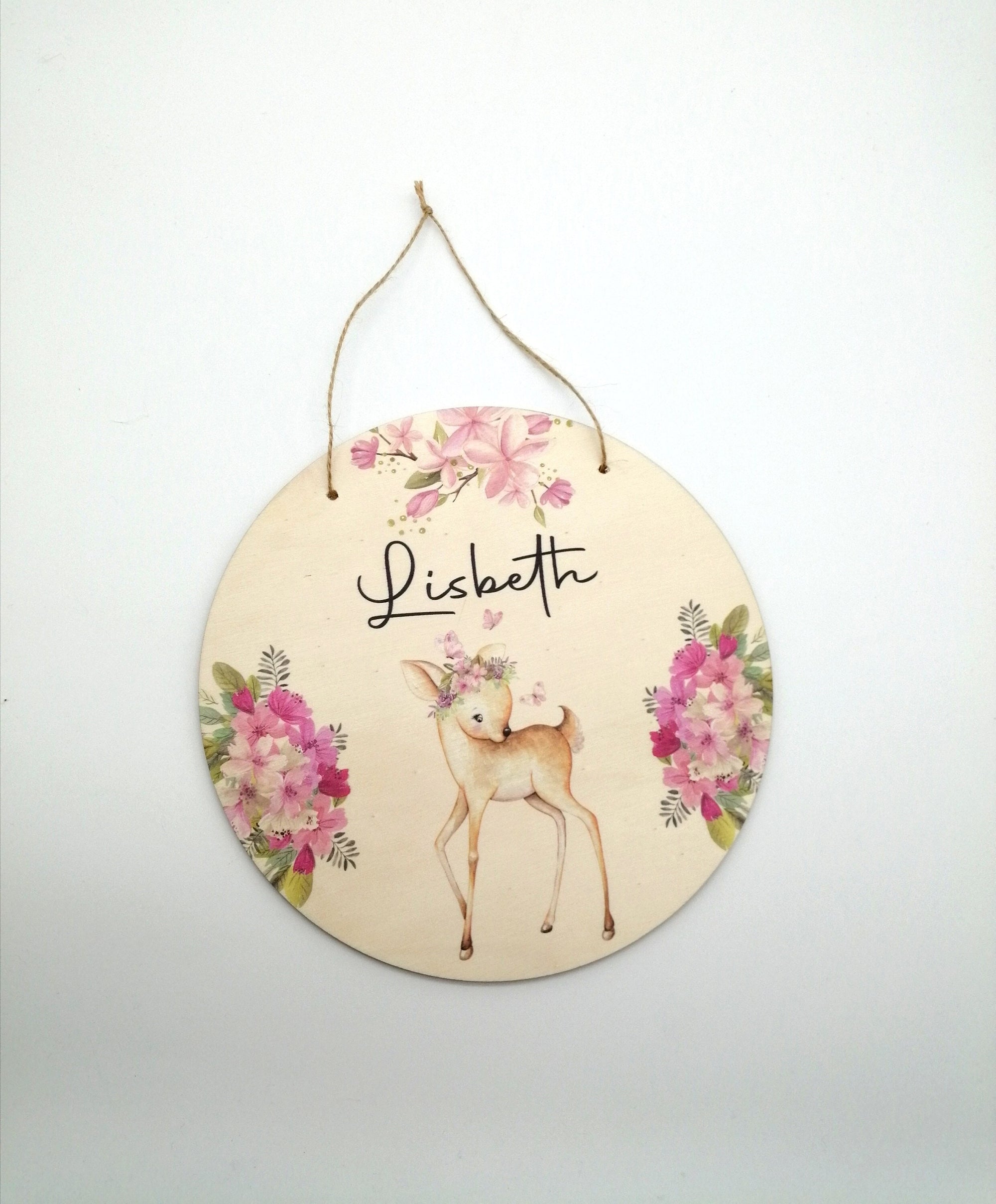 Türschild Kinderzimmer "Reh Schmetterling" personalisiert mit Namen aus Holz/ Kinderzimmer/ Spielzimmer/