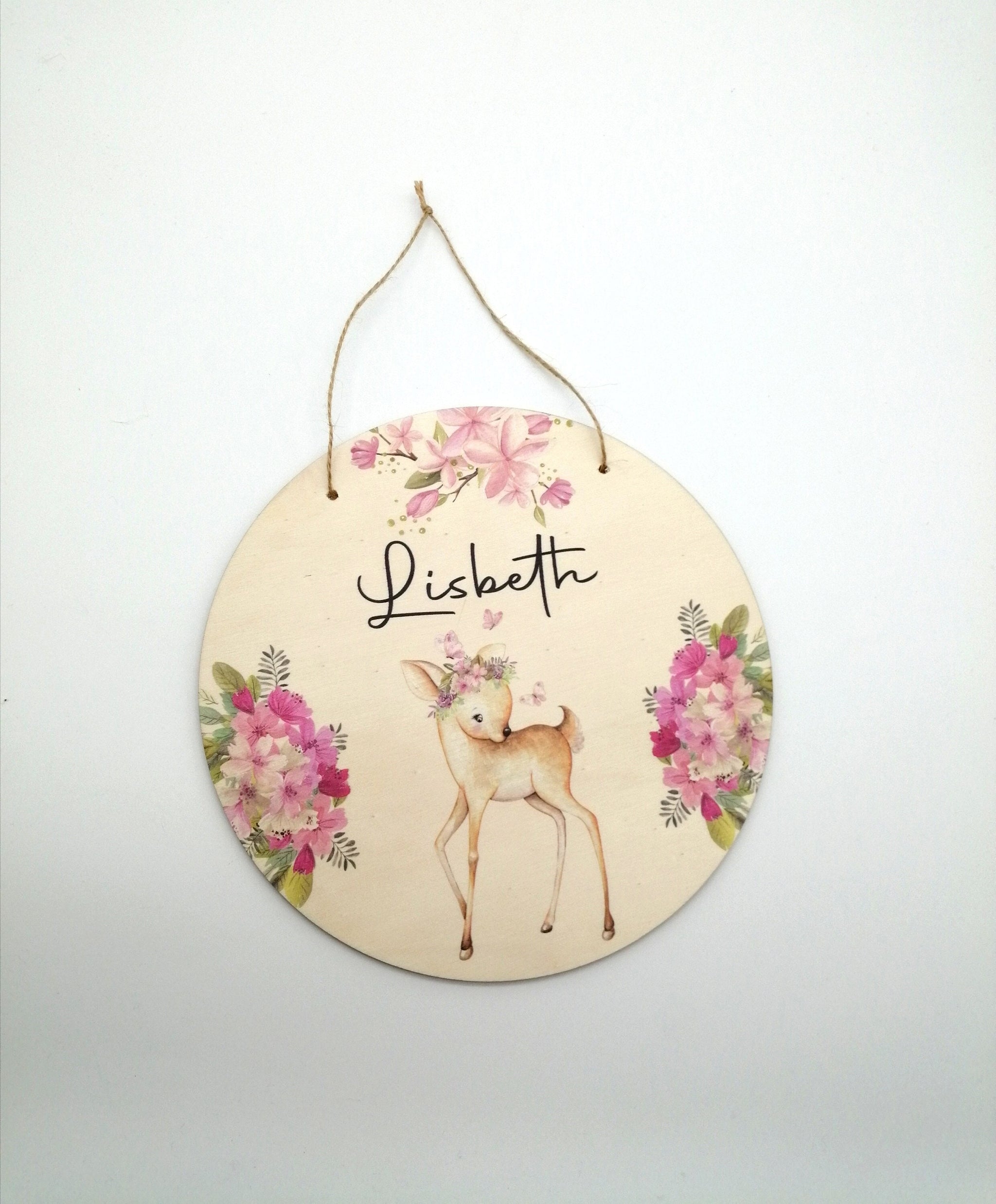 Türschild Kinderzimmer "Reh Schmetterling" personalisiert mit Namen aus Holz/ Kinderzimmer/ Spielzimmer/