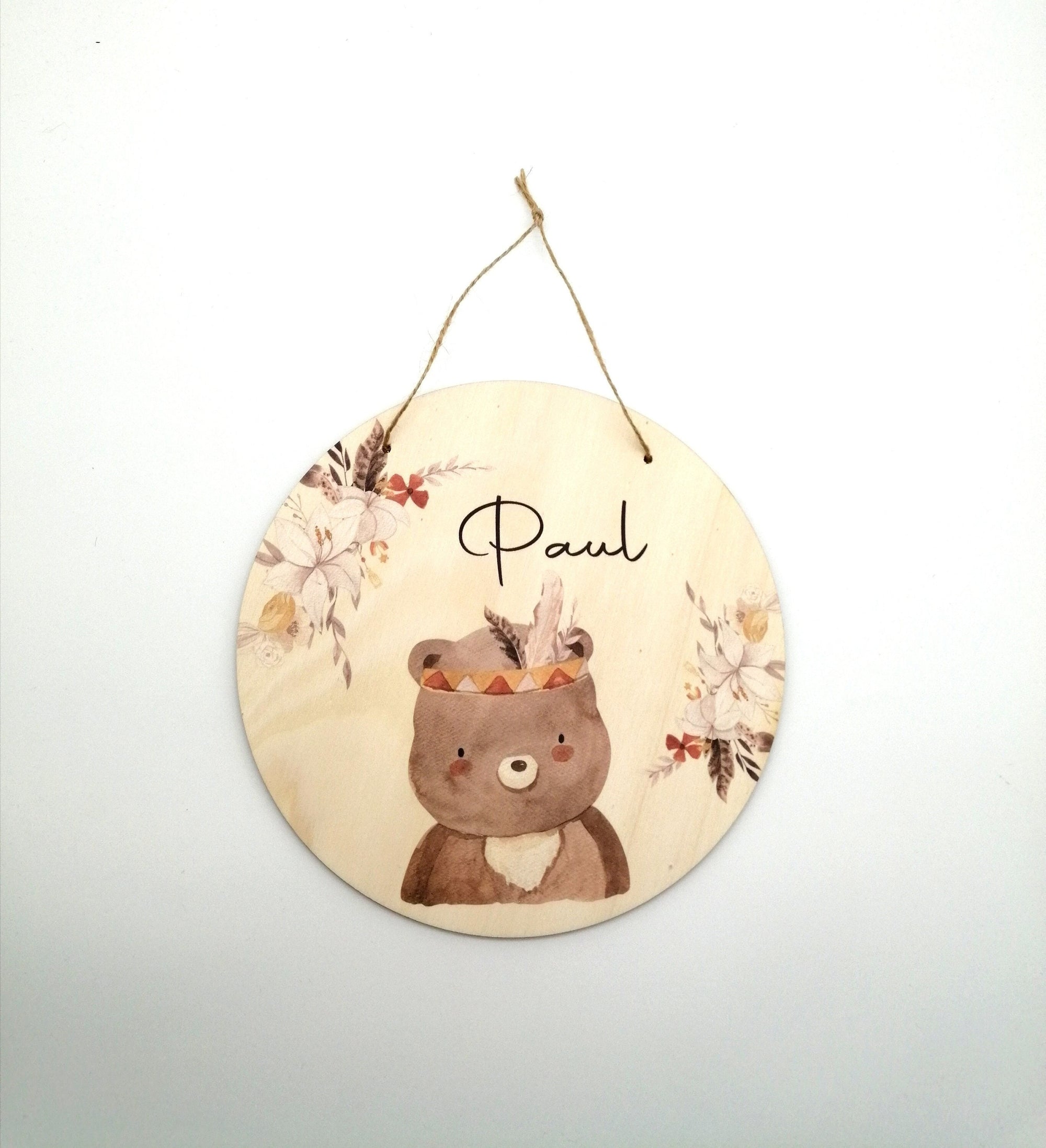 Türschild Kinderzimmer "Boho Bär" personalisiert mit Namen aus Holz/ Kinderzimmer/ Spielzimmer/