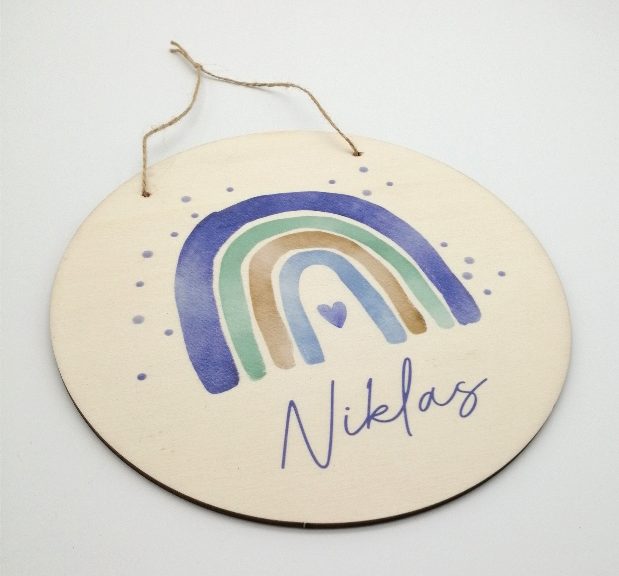 Türschild Kinderzimmer "Regenbogen watercolor blau" personalisiert mit Namen aus Holz/ Kinderzimmer/ Spielzimmer/