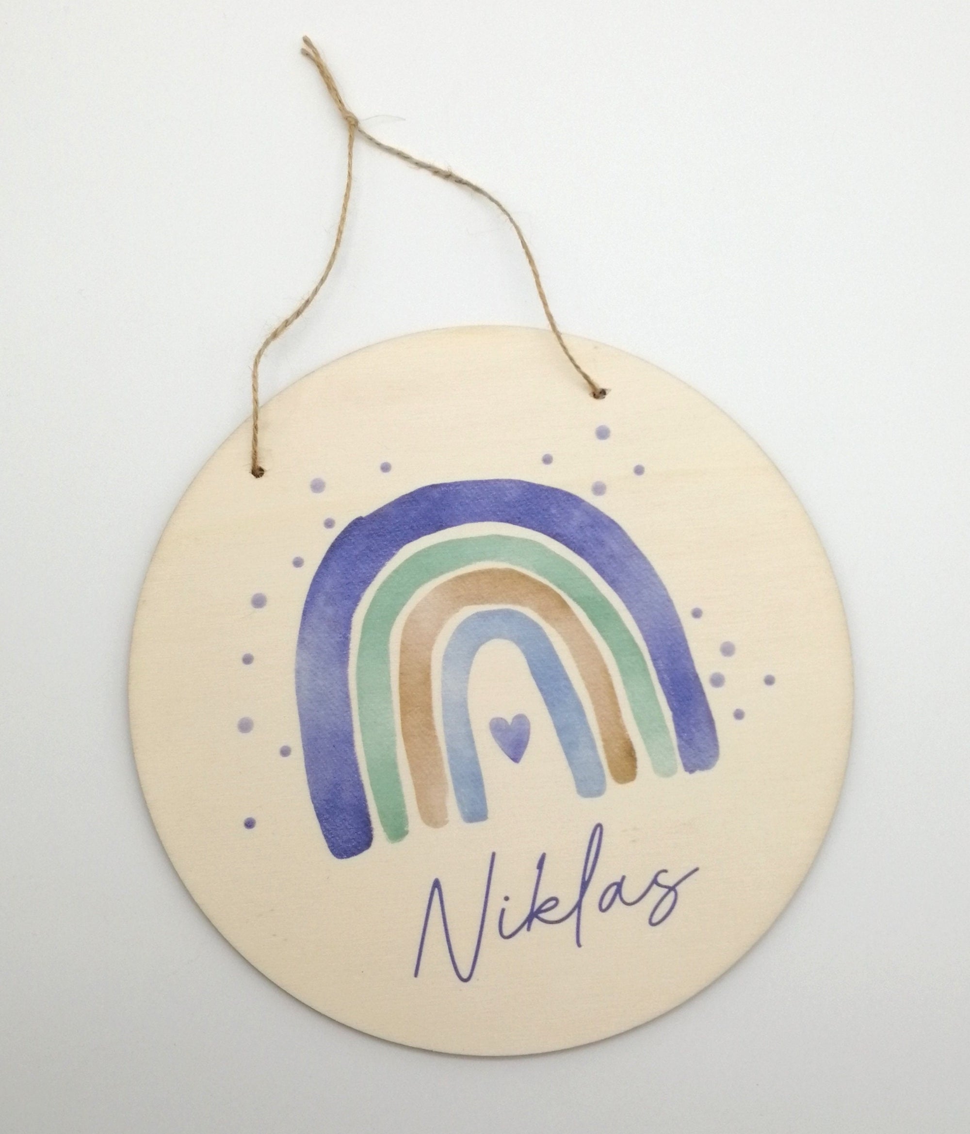Türschild Kinderzimmer "Regenbogen watercolor blau" personalisiert mit Namen aus Holz/ Kinderzimmer/ Spielzimmer/