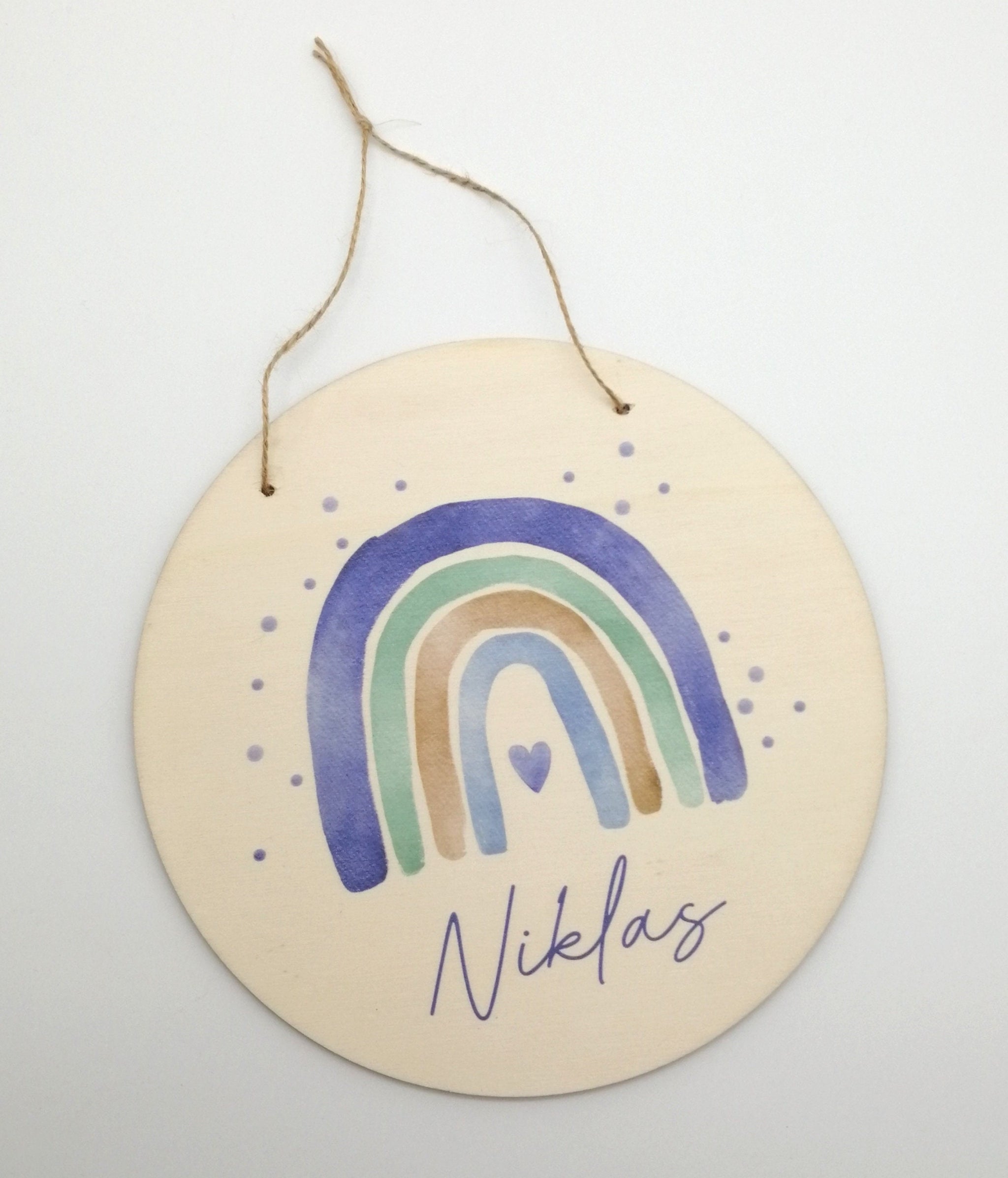 Türschild Kinderzimmer "Regenbogen watercolor blau" personalisiert mit Namen aus Holz/ Kinderzimmer/ Spielzimmer/