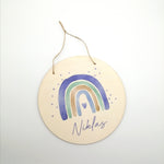 Türschild Kinderzimmer "Regenbogen watercolor blau" personalisiert mit Namen aus Holz/ Kinderzimmer/ Spielzimmer/