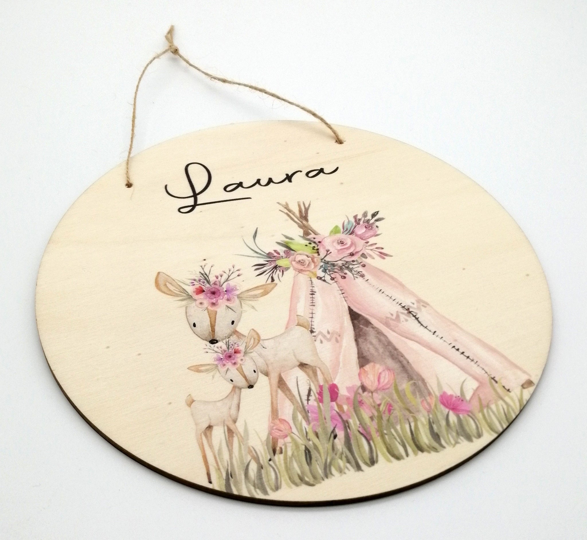 Türschild Kinderzimmer "Boho Rehe" personalisiert mit Namen aus Holz/ Kinderzimmer/ Spielzimmer/