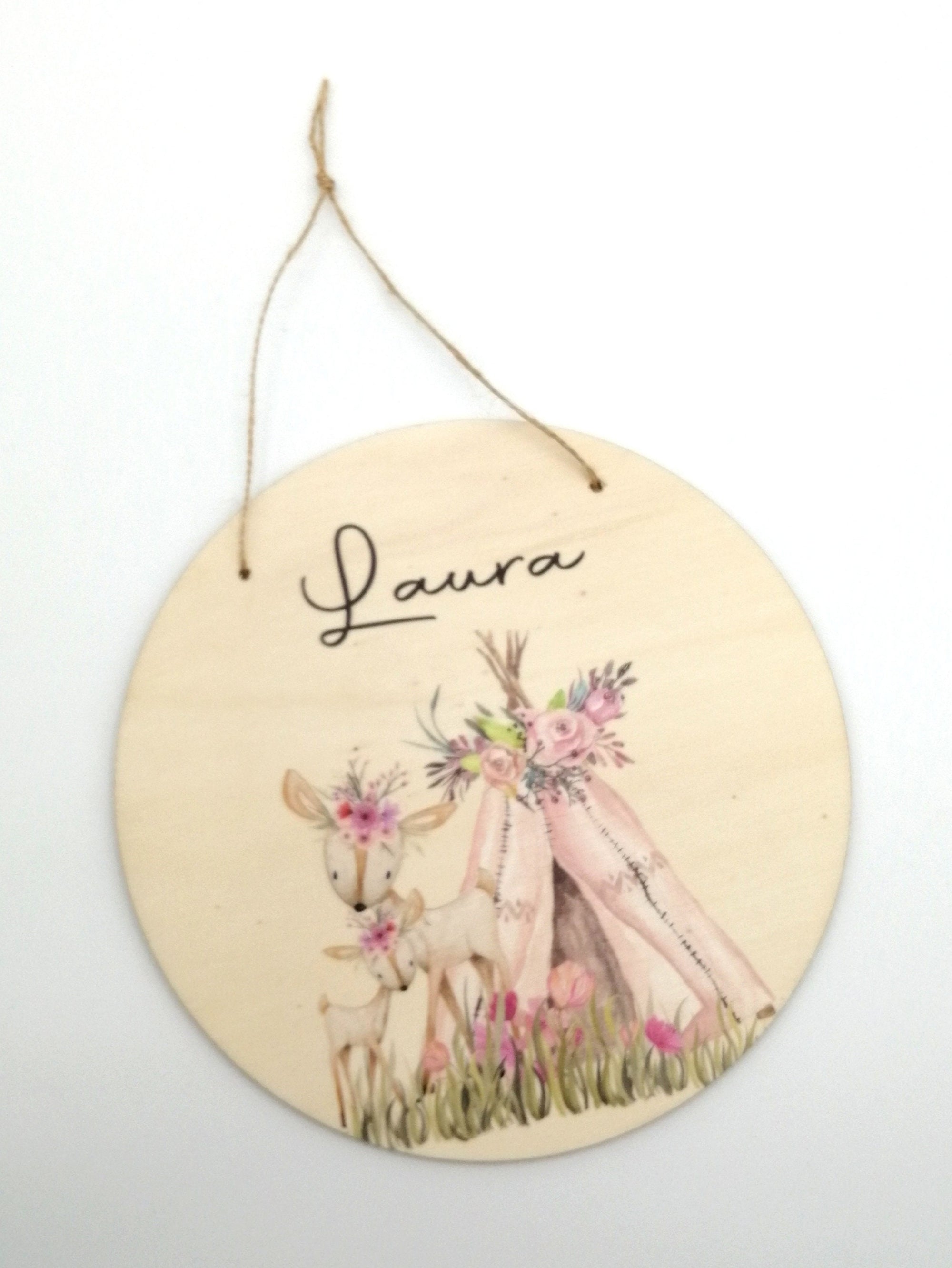 Türschild Kinderzimmer "Boho Rehe" personalisiert mit Namen aus Holz/ Kinderzimmer/ Spielzimmer/
