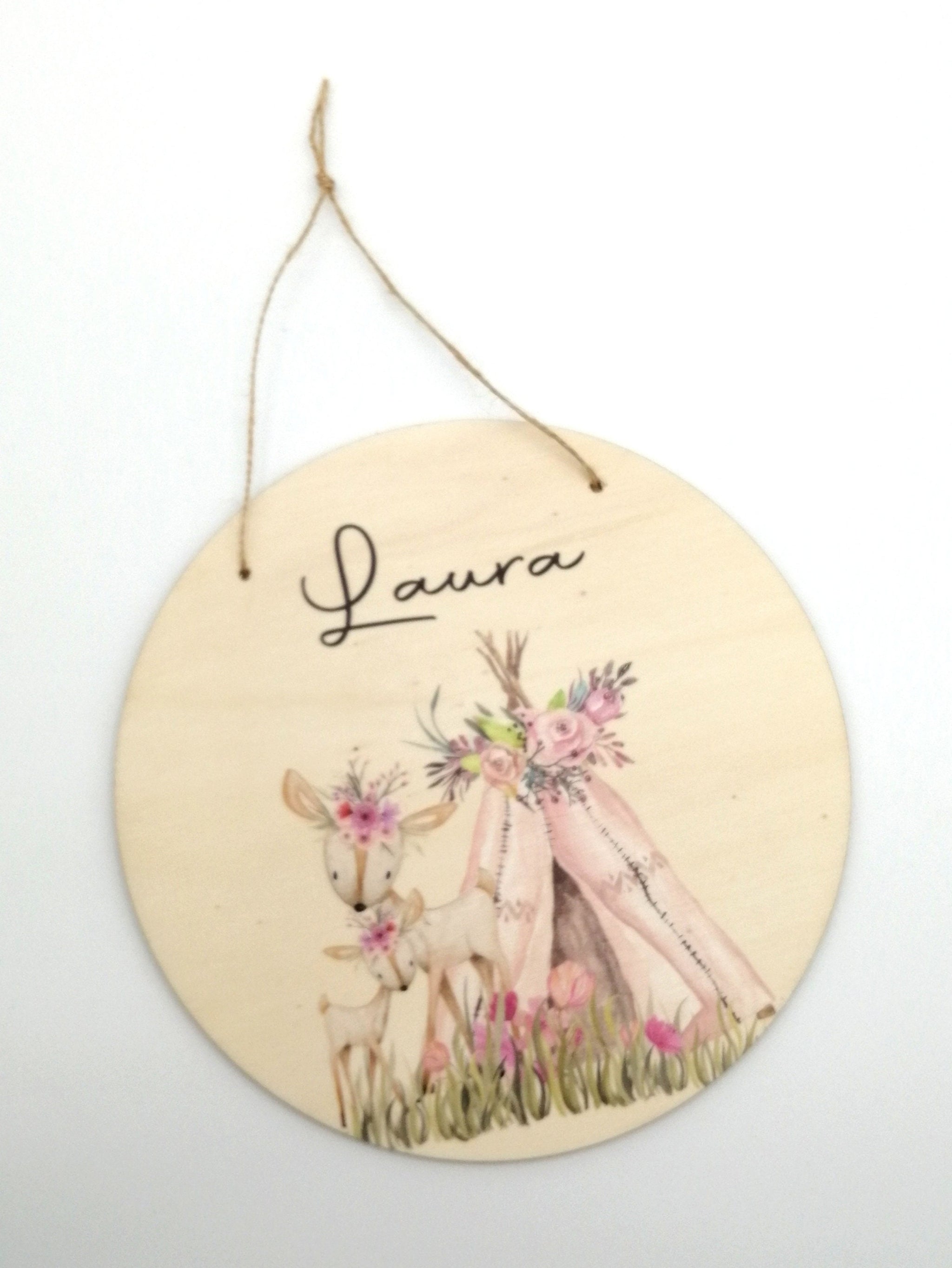 Türschild Kinderzimmer "Boho Rehe" personalisiert mit Namen aus Holz/ Kinderzimmer/ Spielzimmer/