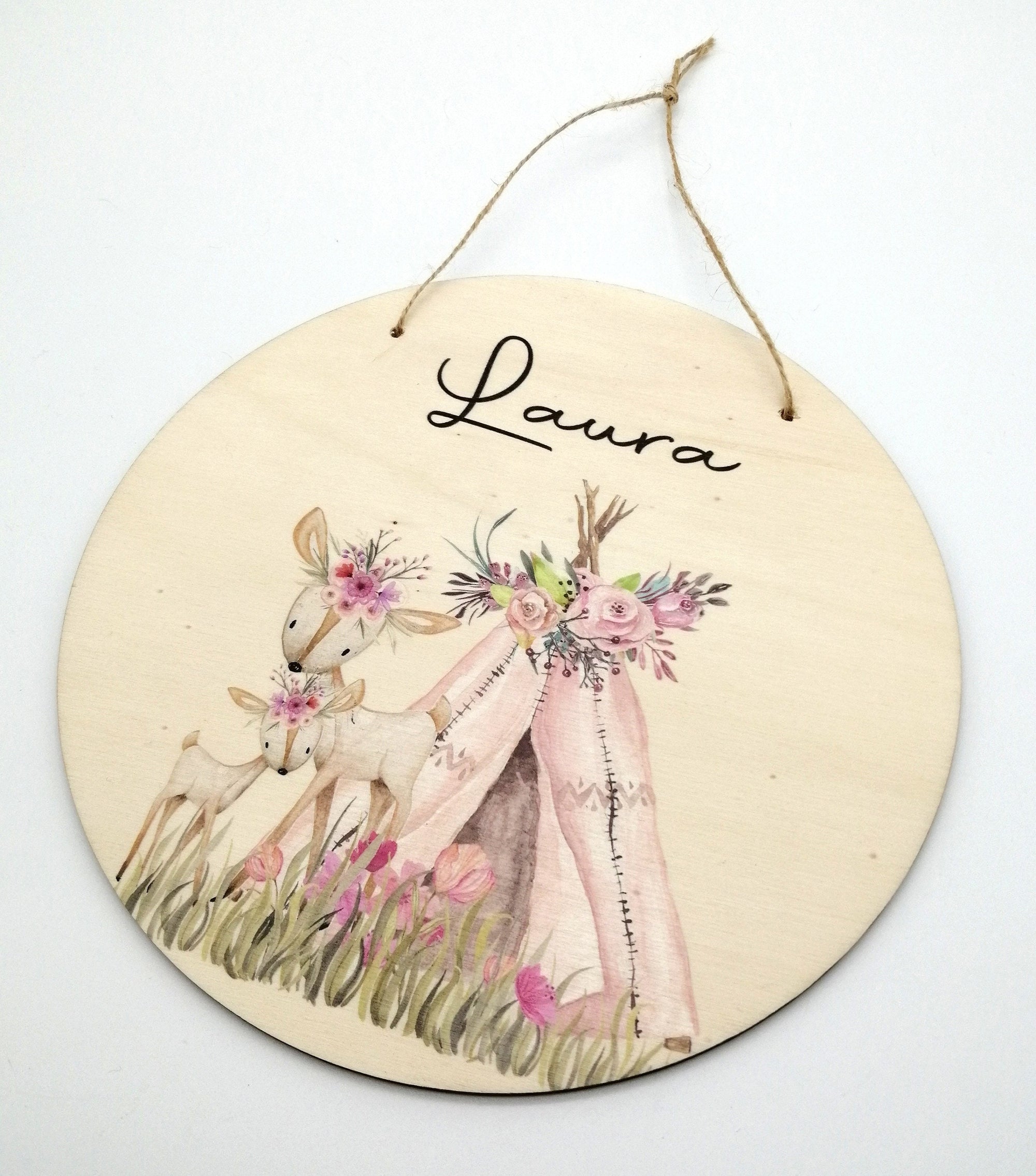 Türschild Kinderzimmer "Boho Rehe" personalisiert mit Namen aus Holz/ Kinderzimmer/ Spielzimmer/