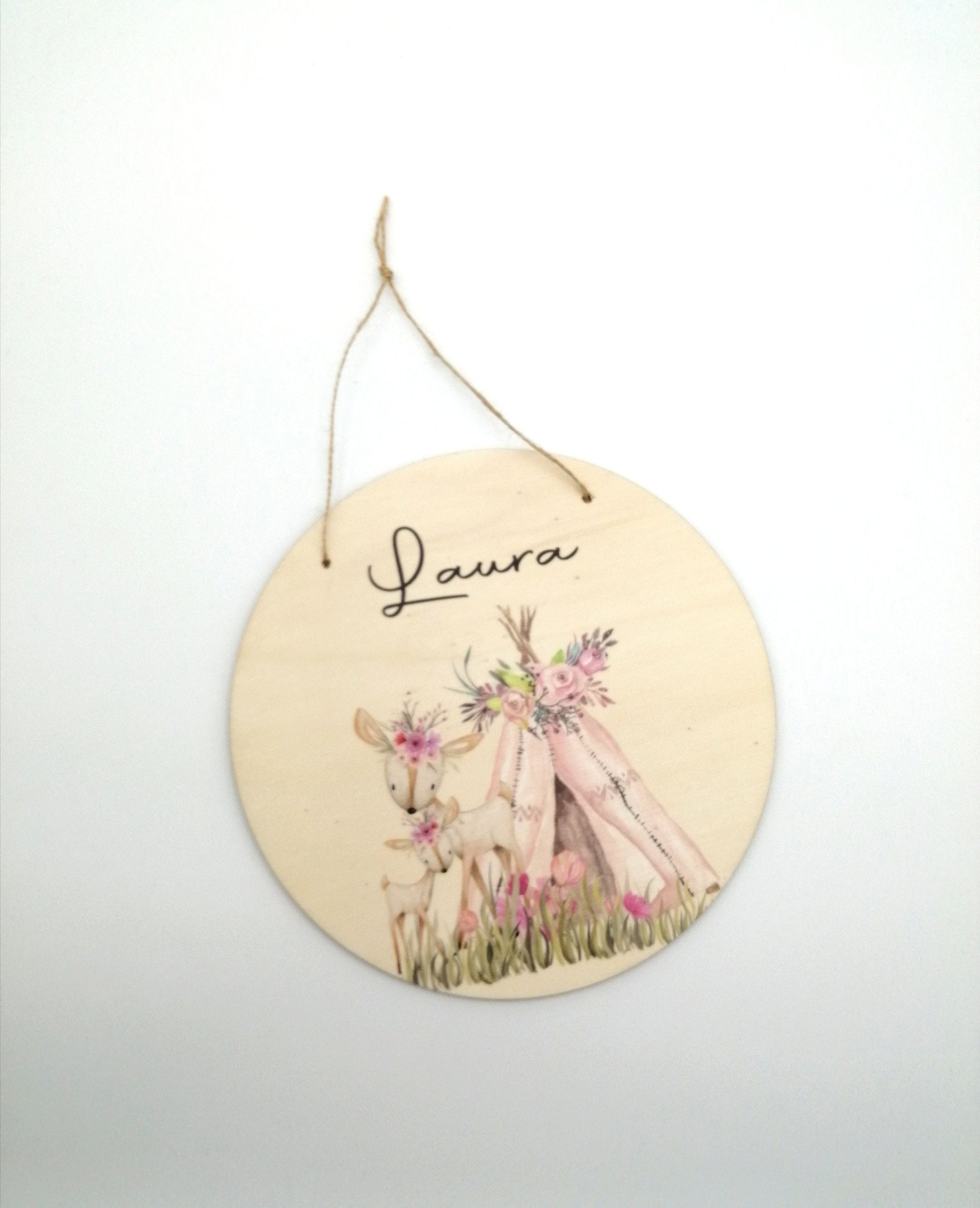 Türschild Kinderzimmer "Boho Rehe" personalisiert mit Namen aus Holz/ Kinderzimmer/ Spielzimmer/