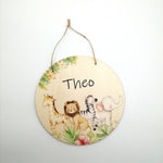 Türschild Kinderzimmer "Dschungeltiere" personalisiert mit Namen aus Holz/ Kinderzimmer/ Spielzimmer/