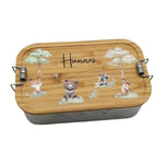 Brotdose personalisiert aus Edelstahl mit Bambus Deckel "Waldtiere", Trennsteg, Lunchbox