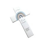Taufkreuz / Kinderkreuz personalisiert "Regenbogen Punkte" Wandkreuz aus Holz