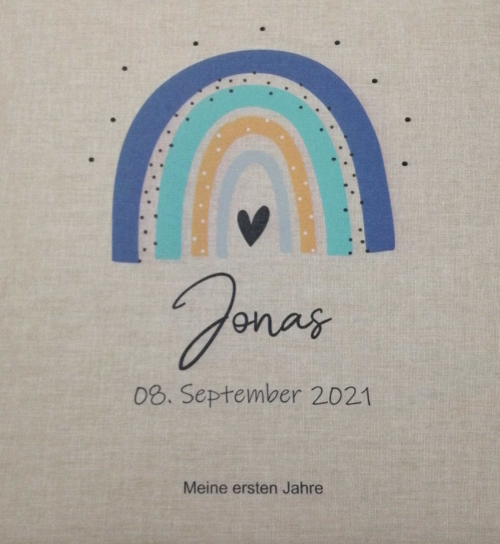 Fotoalbum personalisiert Baby, Kind "Regenbogen blau/mint" Leinen, Erinnerungsalbum