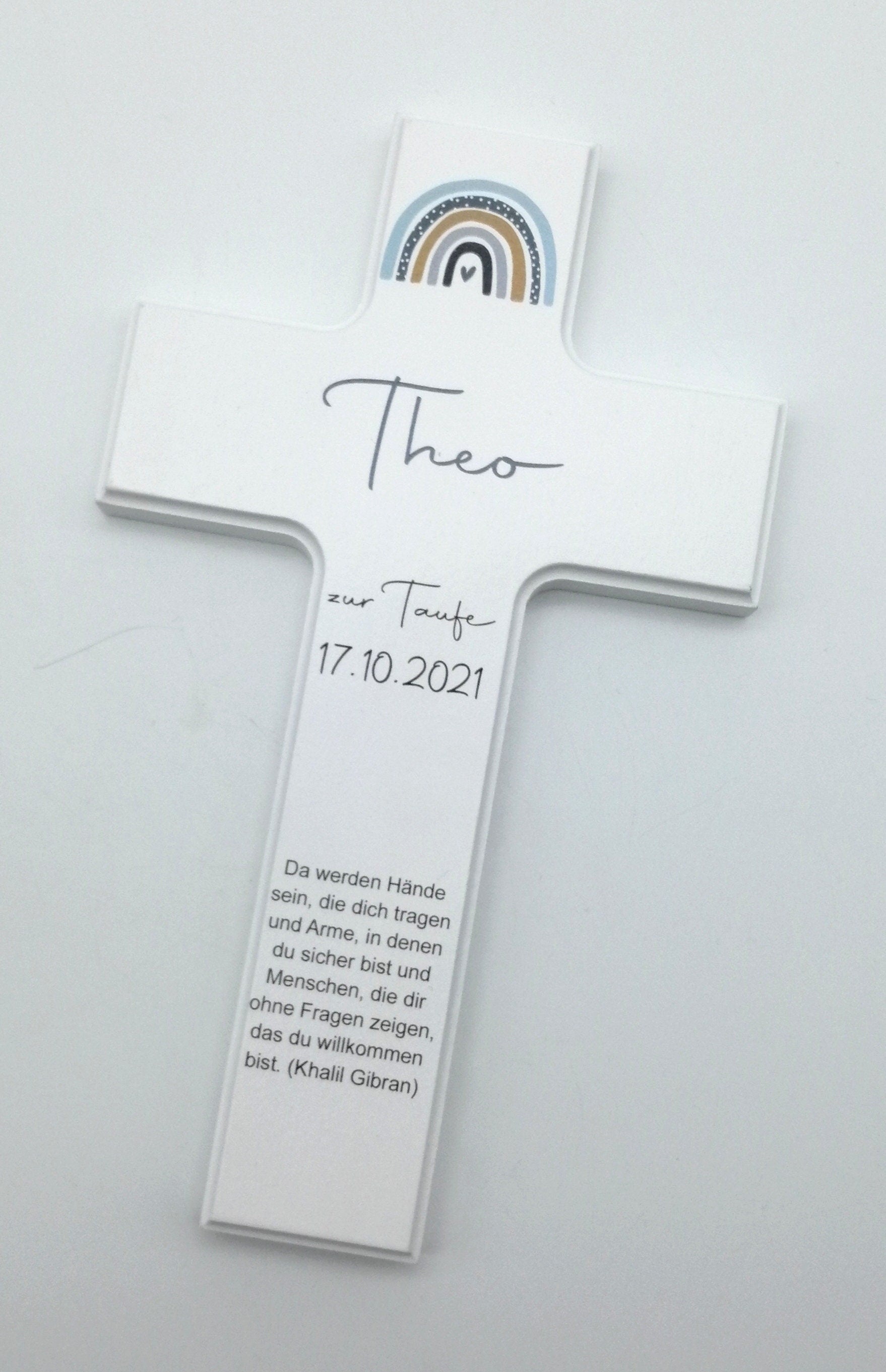 Taufkreuz / Kinderkreuz personalisiert "Regenbogen Punkte 2" Wandkreuz aus Holz