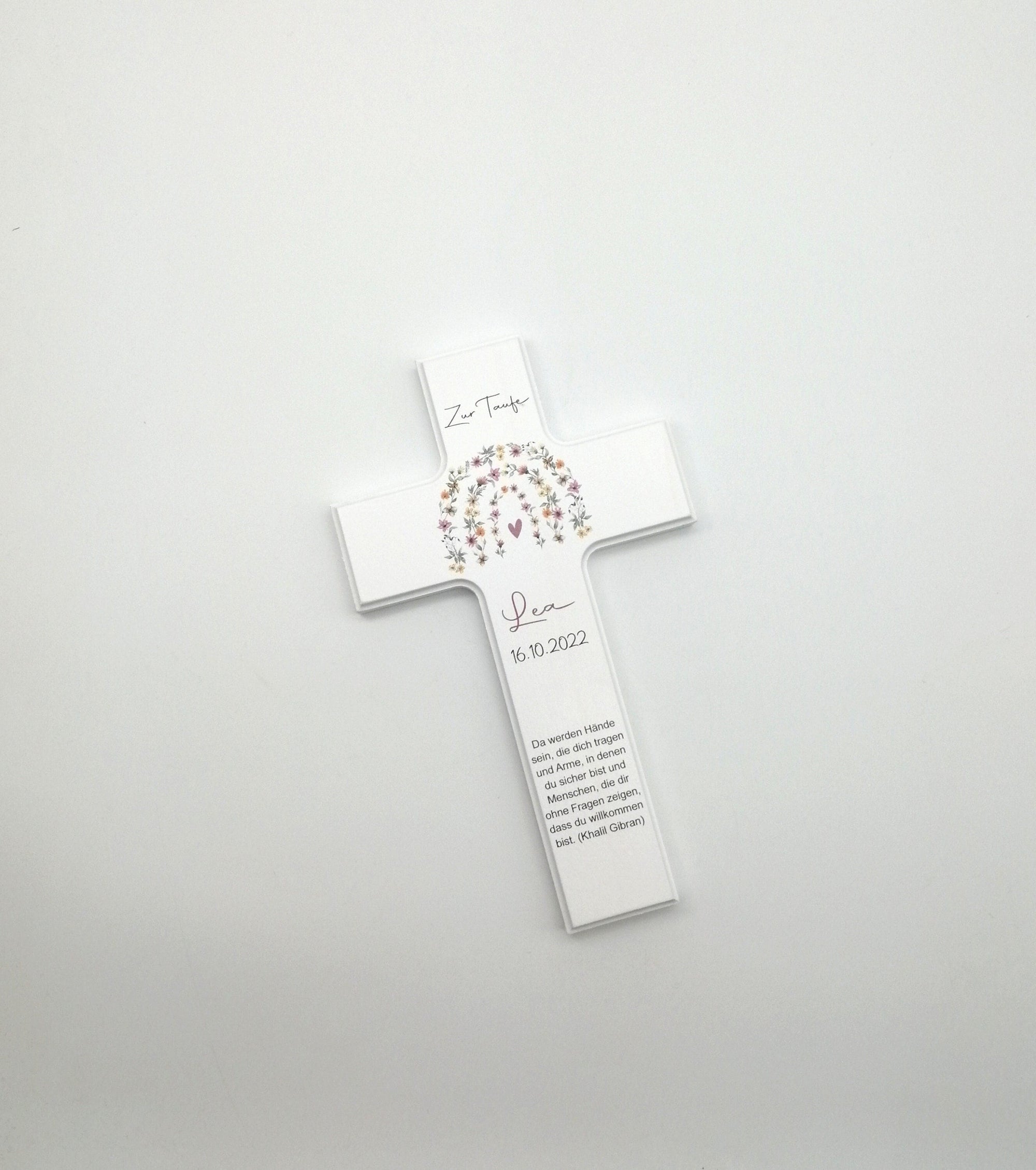 Taufkreuz / Kinderkreuz personalisiert "Blumenbogen" Wandkreuz aus Holz