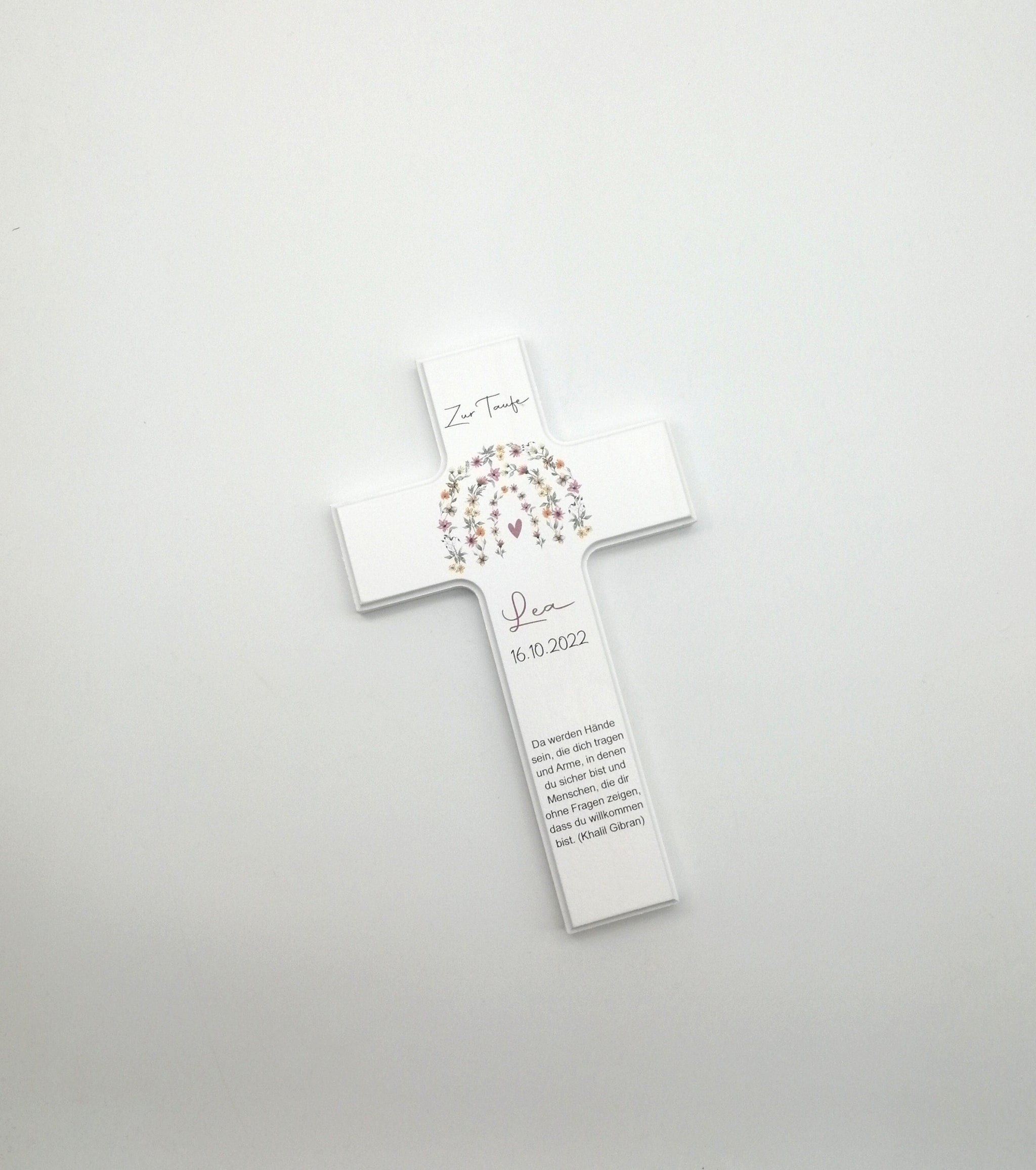Taufkreuz / Kinderkreuz personalisiert "Blumenbogen" Wandkreuz aus Holz