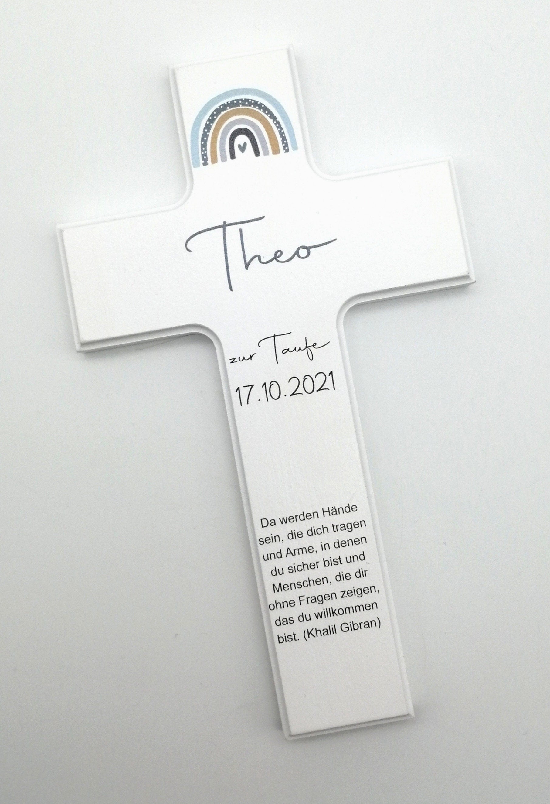 Taufkreuz / Kinderkreuz personalisiert "Regenbogen Punkte 2" Wandkreuz aus Holz