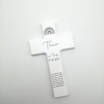 Taufkreuz / Kinderkreuz personalisiert "Regenbogen Punkte 2" Wandkreuz aus Holz