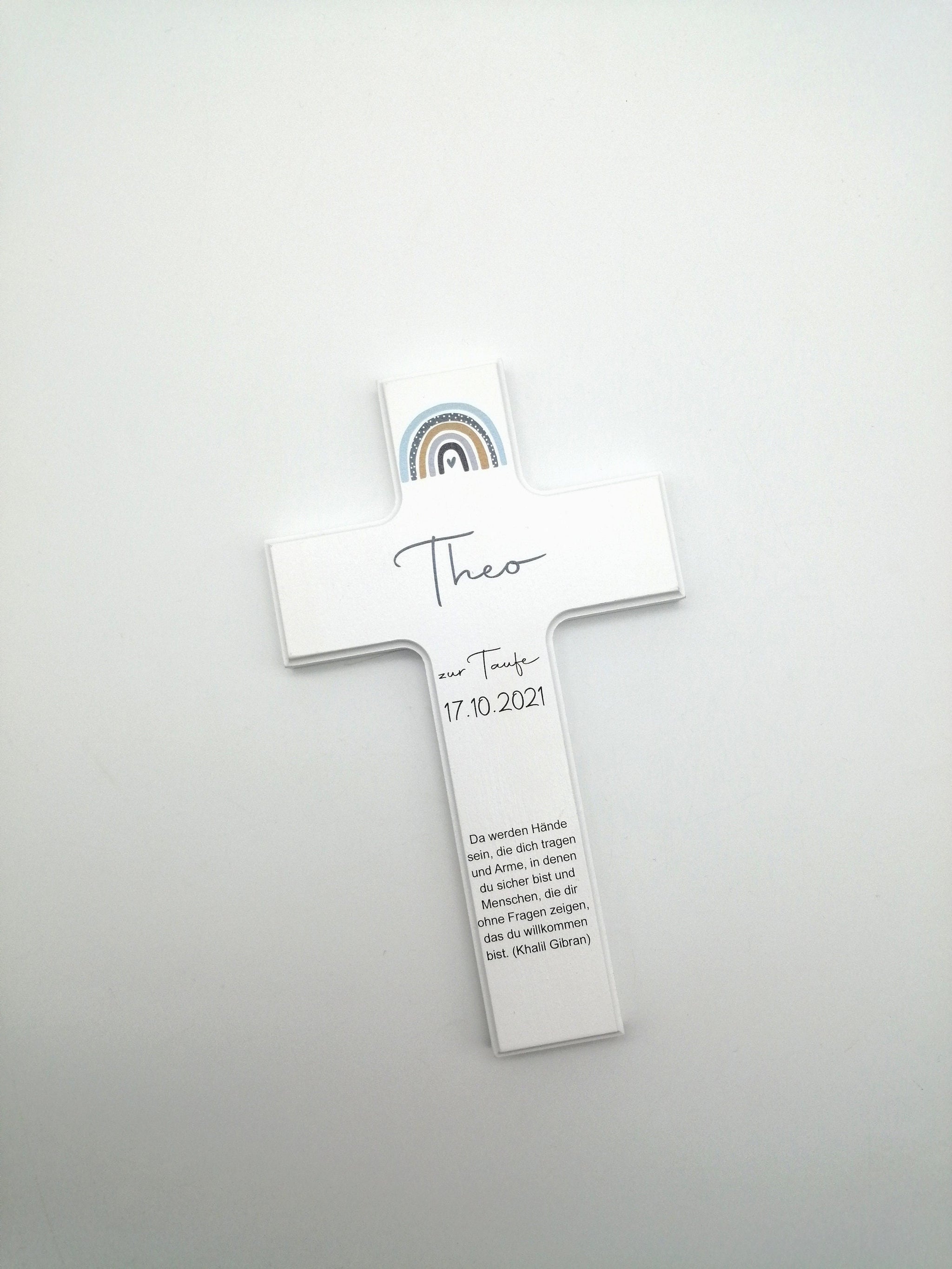 Taufkreuz / Kinderkreuz personalisiert "Regenbogen Punkte 2" Wandkreuz aus Holz
