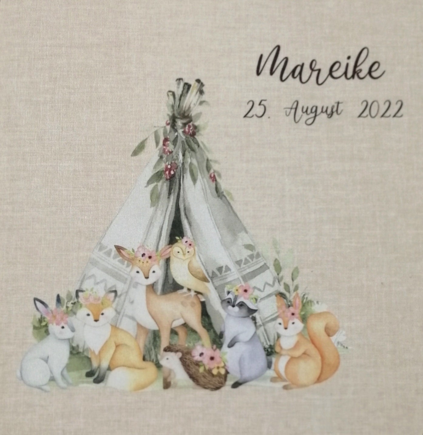 Fotoalbum personalisiert Baby, Kind "Waldtiere 3" Leinen, Erinnerungsalbum