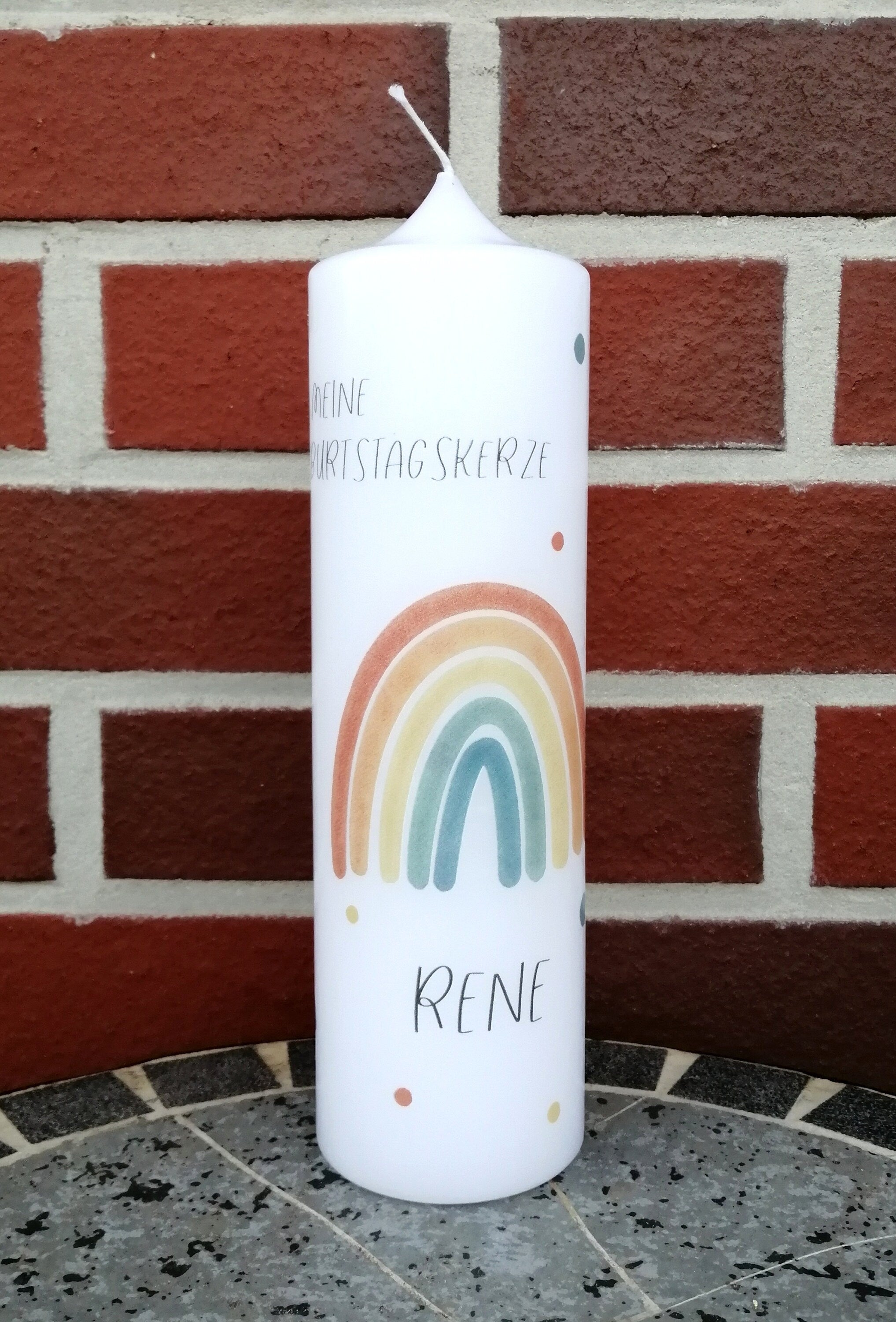 Geburtstagskerze/ Geburtskerze personalisiert mit Namen und Geburtsdatum " Regenbogen boho" / Geburt/ Taufe/ Geburtstag