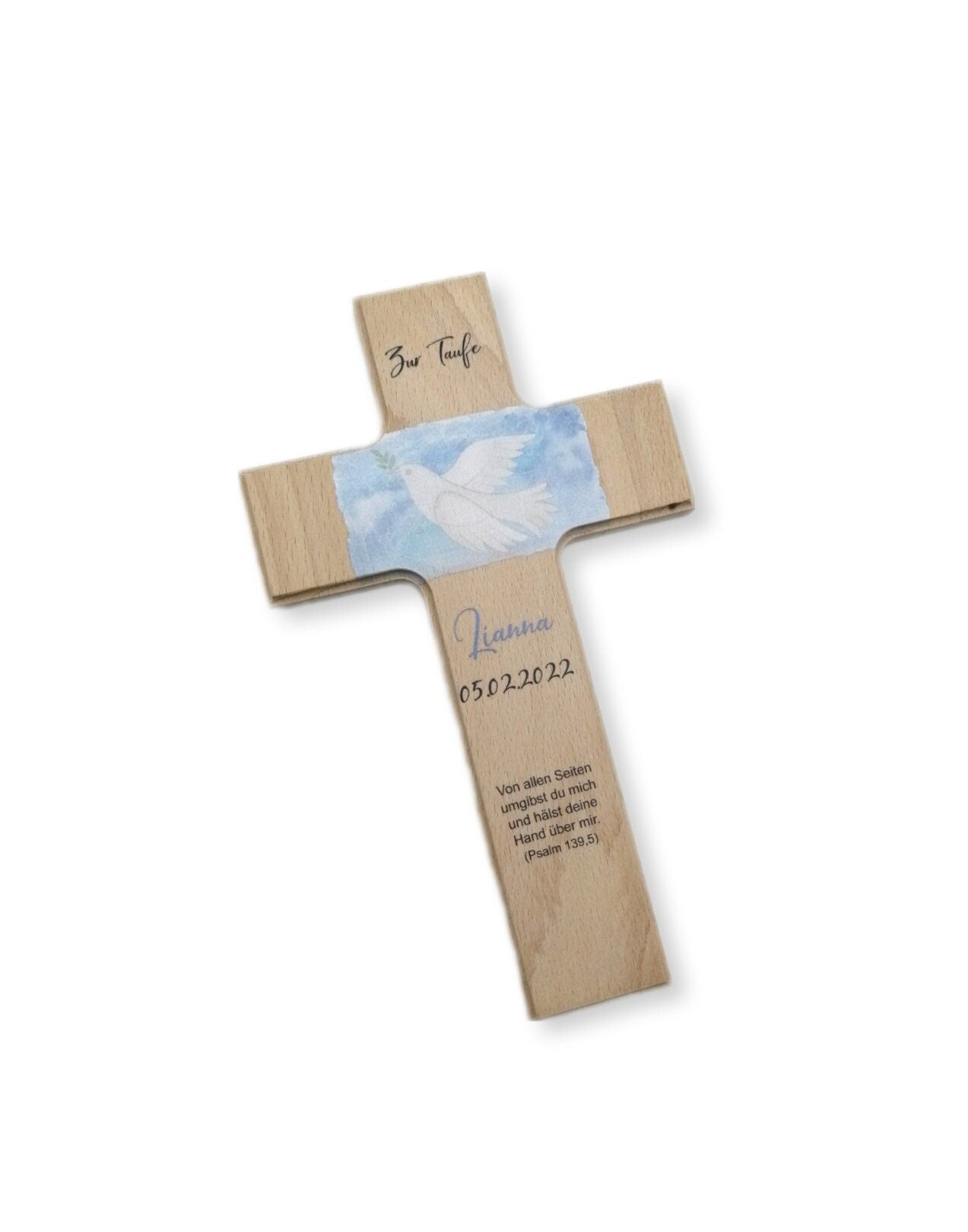 Taufkreuz / Kinderkreuz personalisiert "Taube" Wandkreuz aus Holz