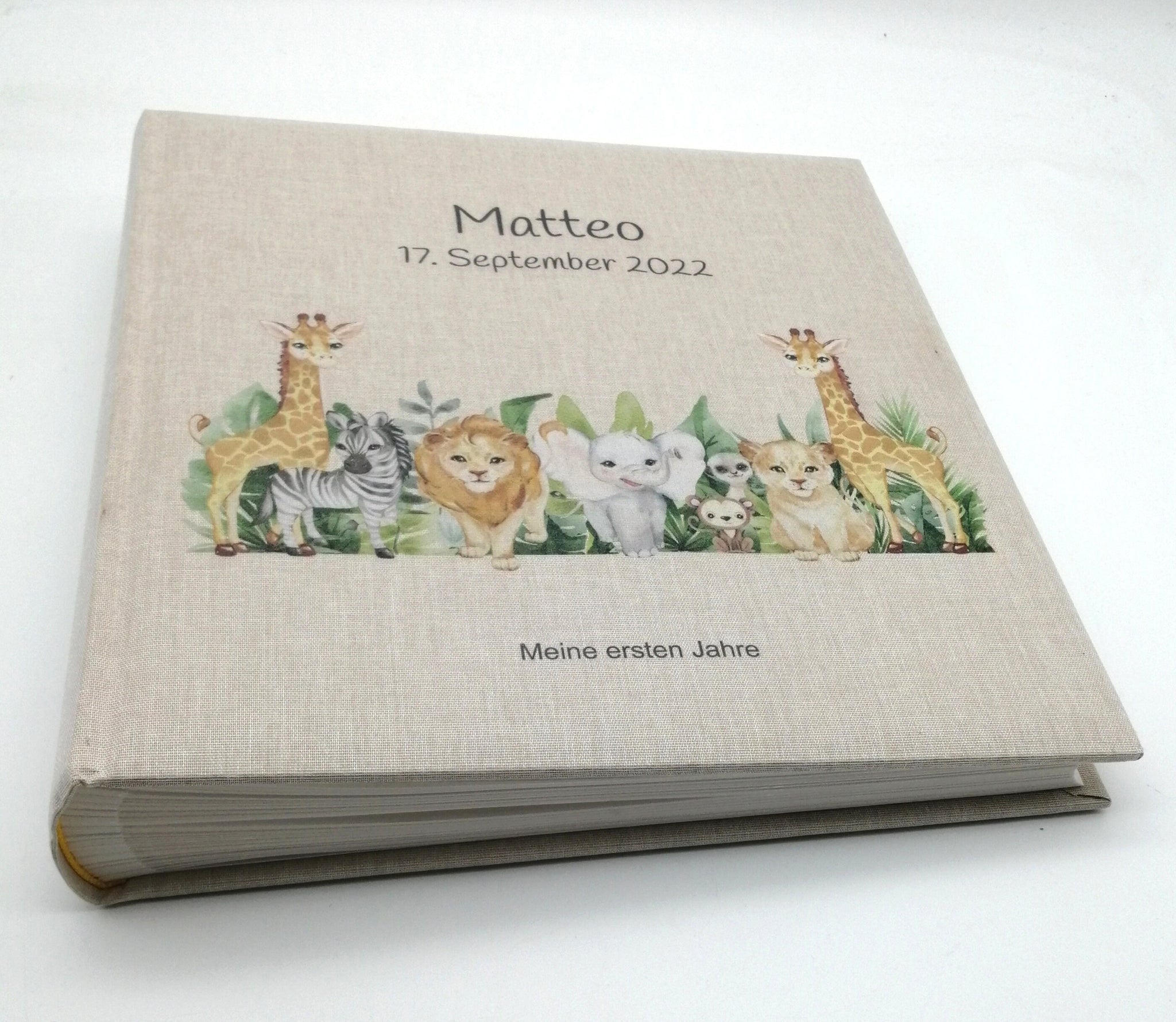 Fotoalbum personalisiert Baby, Kind "Dschungeltiere 2" Leinen, Erinnerungsalbum