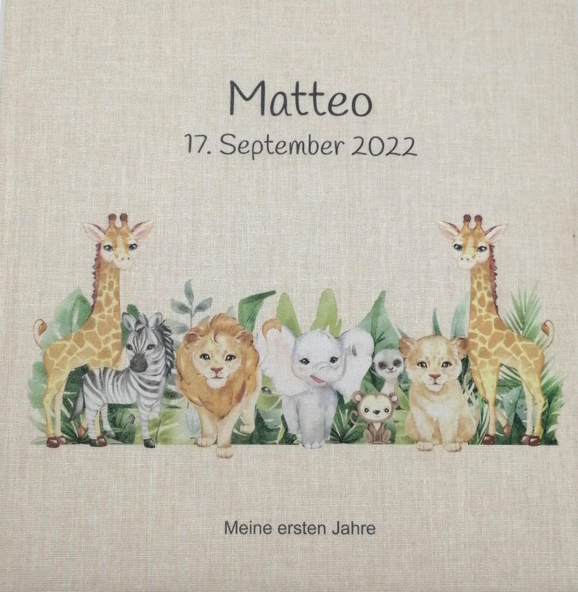 Fotoalbum personalisiert Baby, Kind "Dschungeltiere 2" Leinen, Erinnerungsalbum