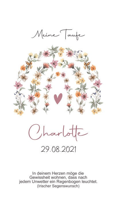 Taufkerze personalisiert mit Namen Datum und Taufspruch "Regenbogen floral", Patenkerze, Taufkerze Regenbogen, Taufgeschenk
