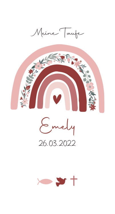 Taufkerze personalisiert mit Namen und Datum "Regenbogen Blumen, Symbole", Taufkerze Mädchen, Taufgeschenk, Taufkerze Regenbogen, Geschenk