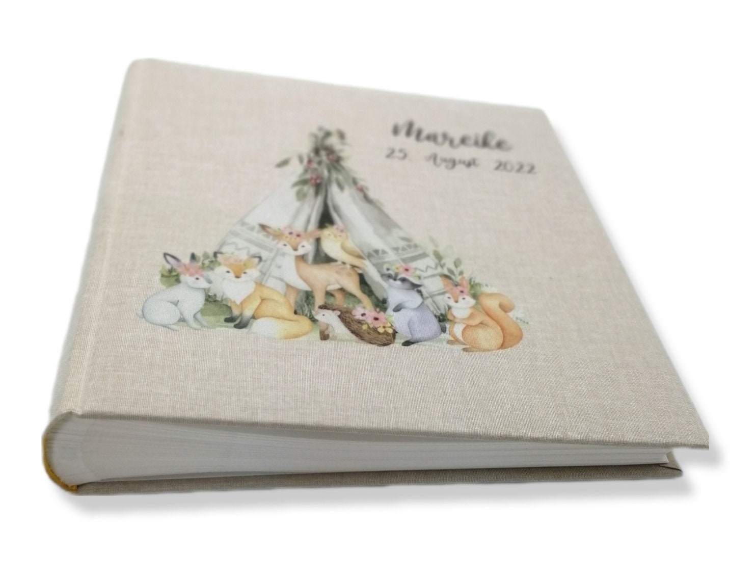 Fotoalbum personalisiert Baby, Kind "Waldtiere 3" Leinen, Erinnerungsalbum